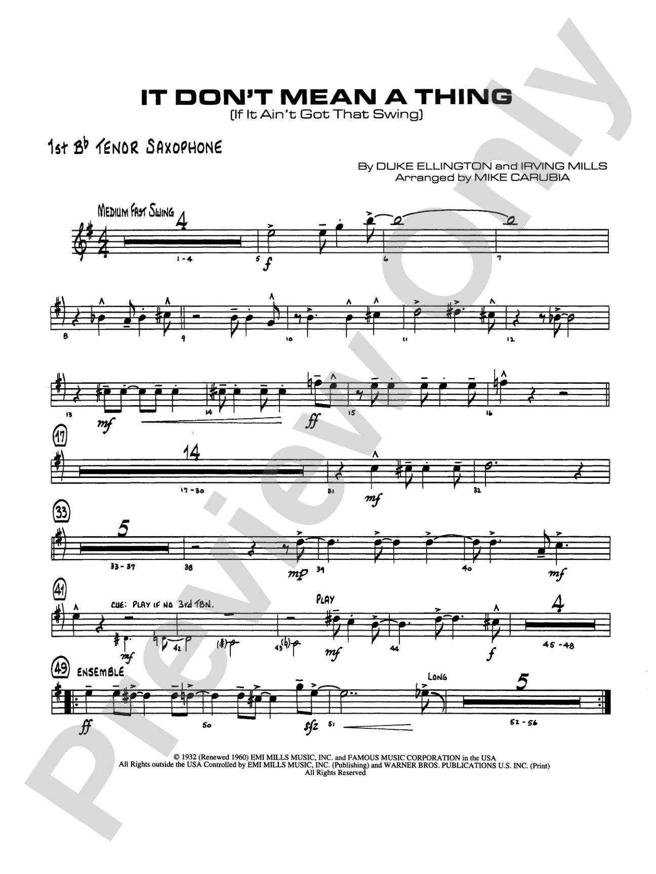 It Don't Mean a Thing (If It Ain't Got That Swing): B-flat Tenor Saxophone