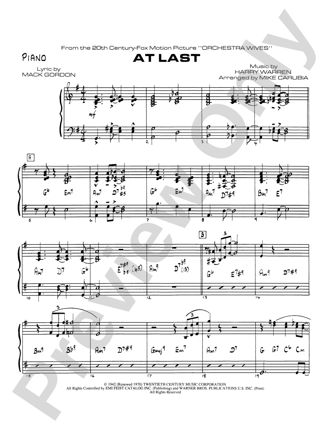 At Last: Piano Accompaniment