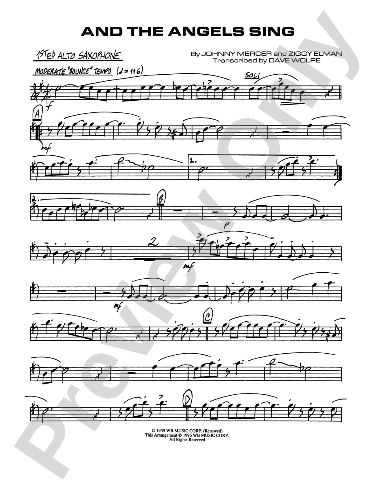 And the Angels Sing: E-flat Alto Saxophone