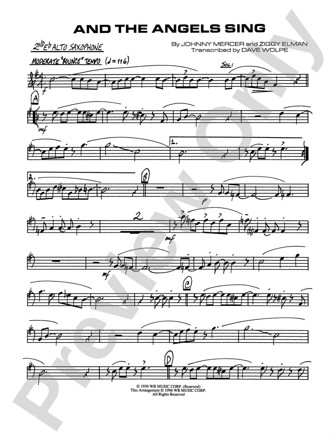 And the Angels Sing: 2nd E-flat Alto Saxophone