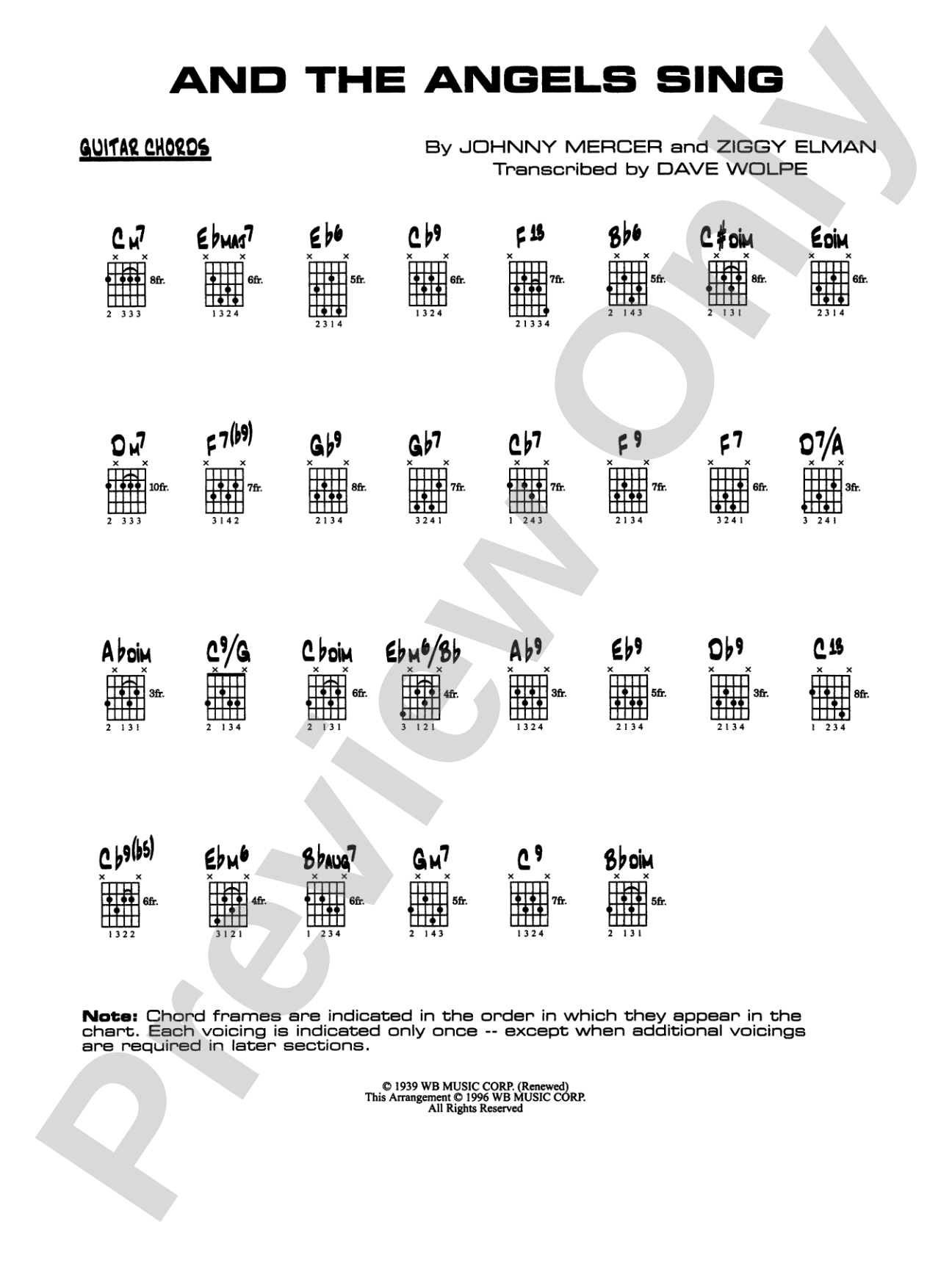 And the Angels Sing: Guitar Chords