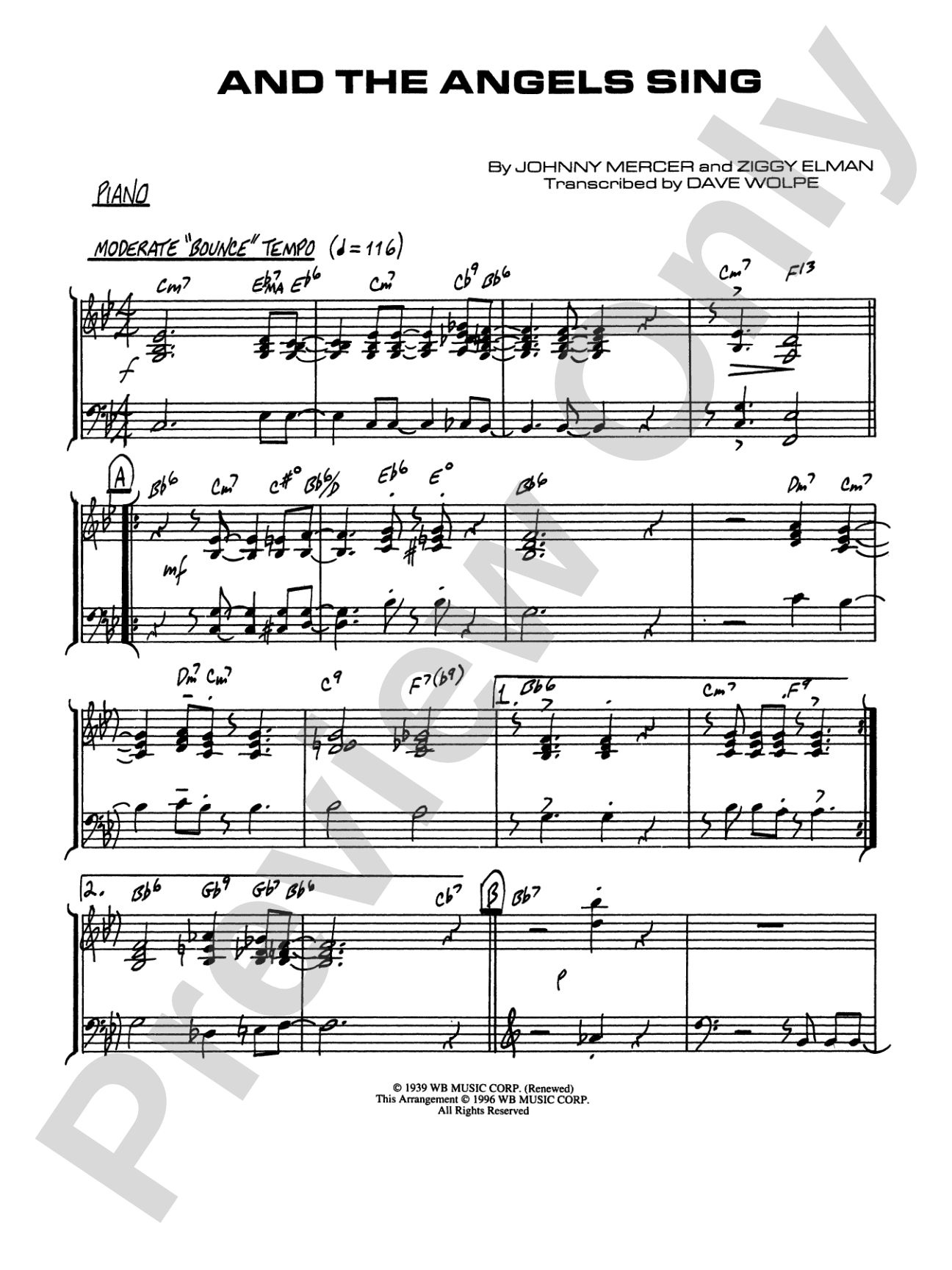 And the Angels Sing: Piano Accompaniment