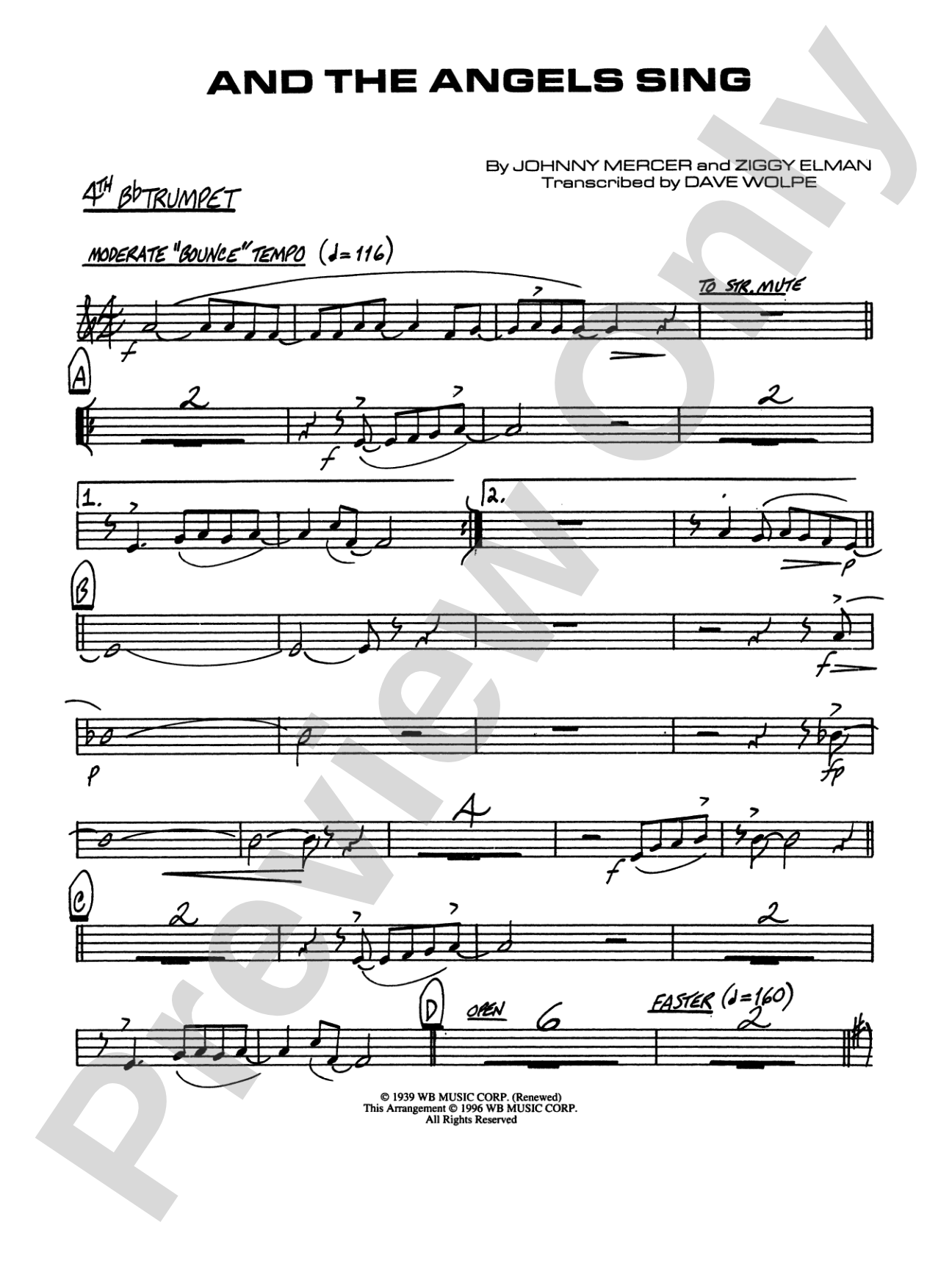 And the Angels Sing: 4th B-flat Trumpet