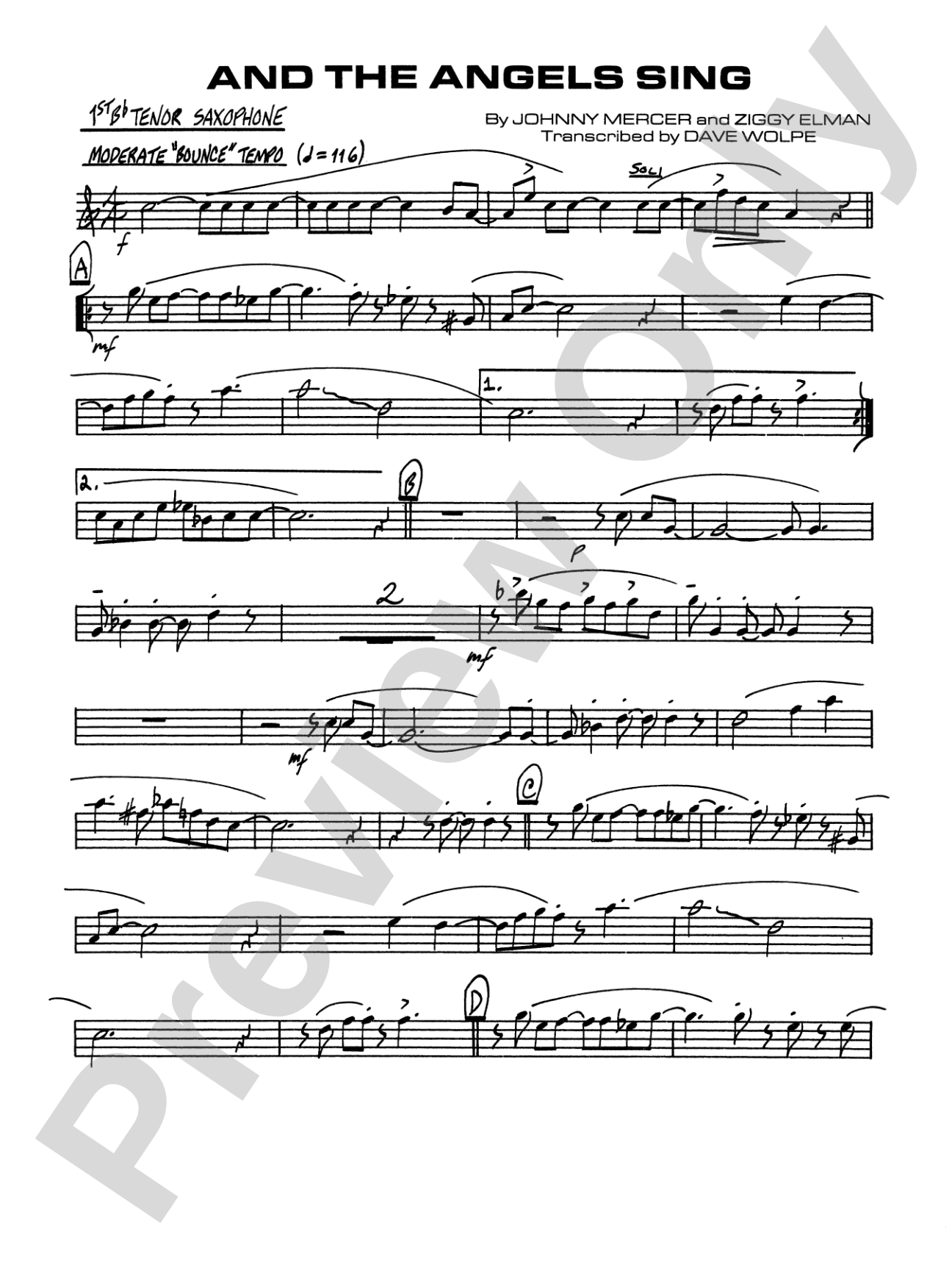 And the Angels Sing: B-flat Tenor Saxophone