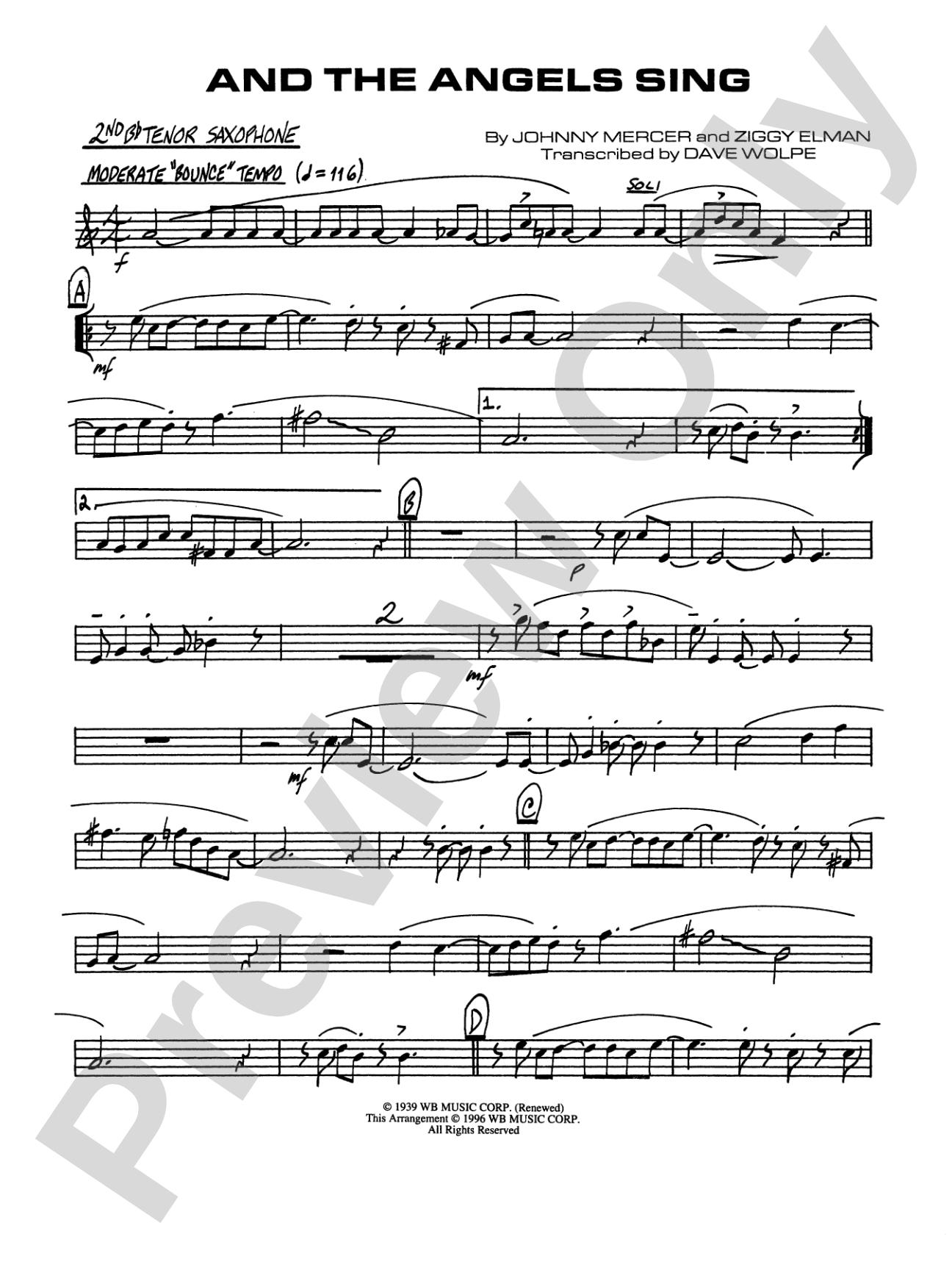 And the Angels Sing: 2nd B-flat Tenor Saxophone
