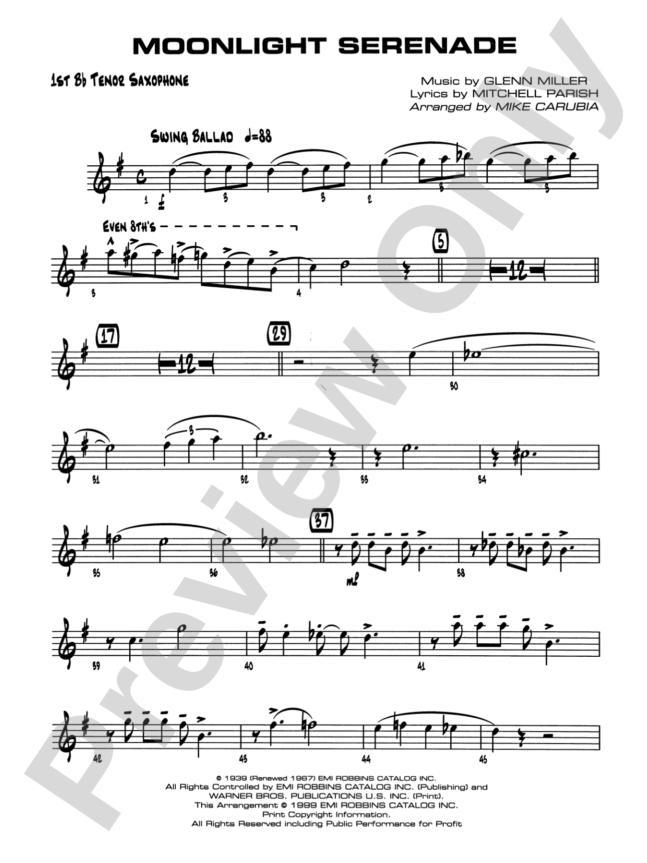 Moonlight Serenade: B-flat Tenor Saxophone