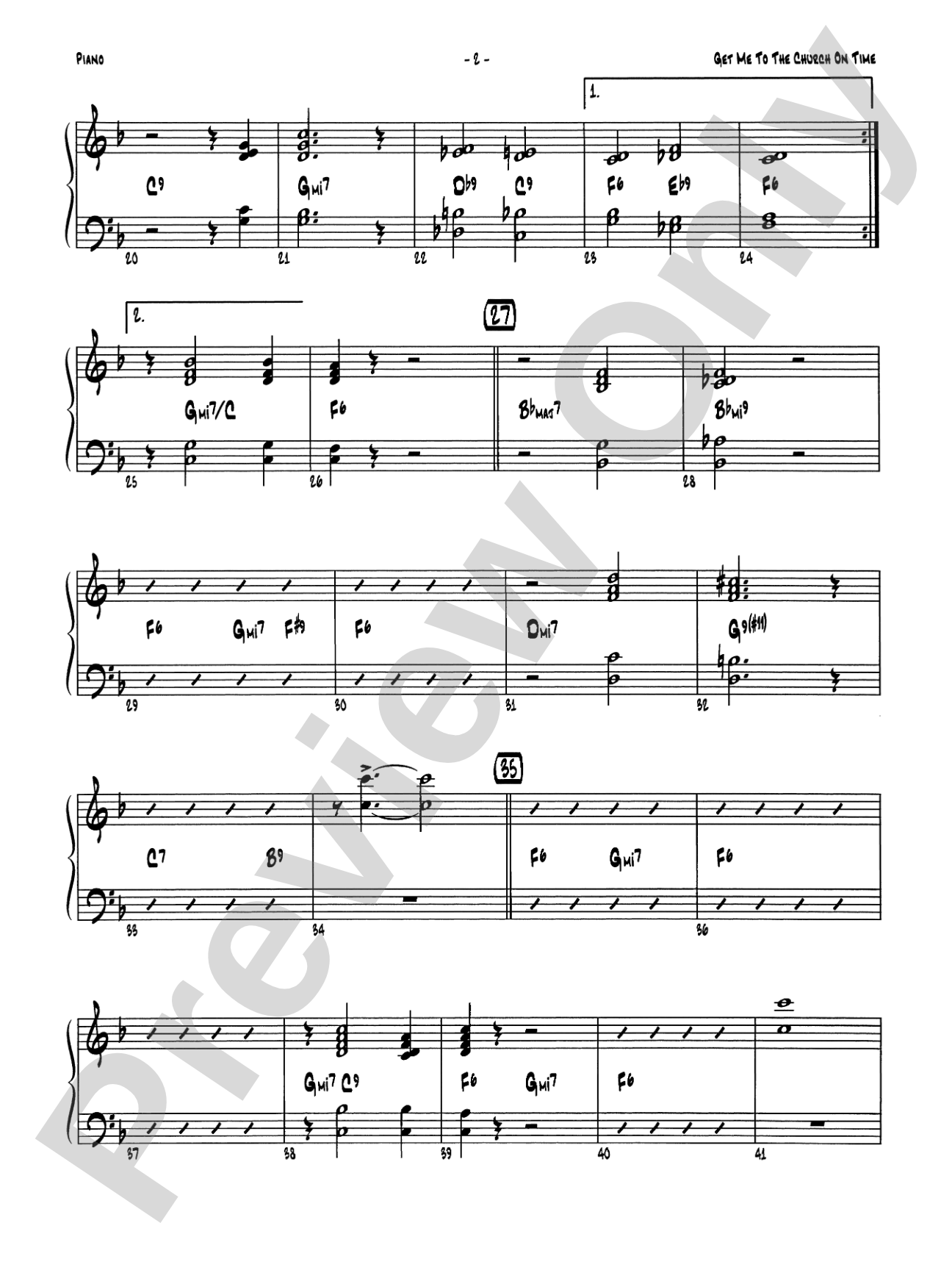 Get Me to the Church on Time: Piano Accompaniment