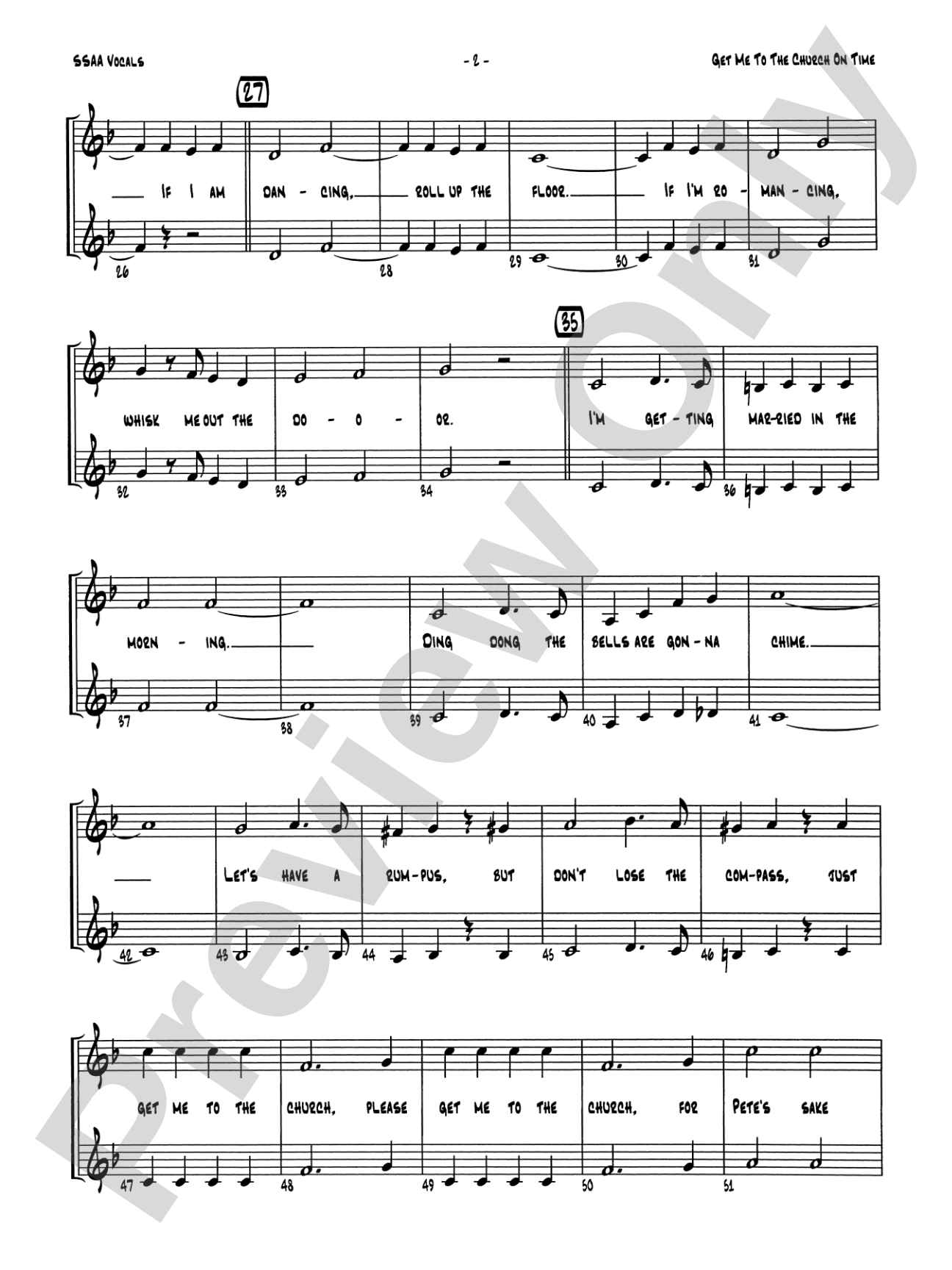 Get Me to the Church on Time: SSAA Vocals