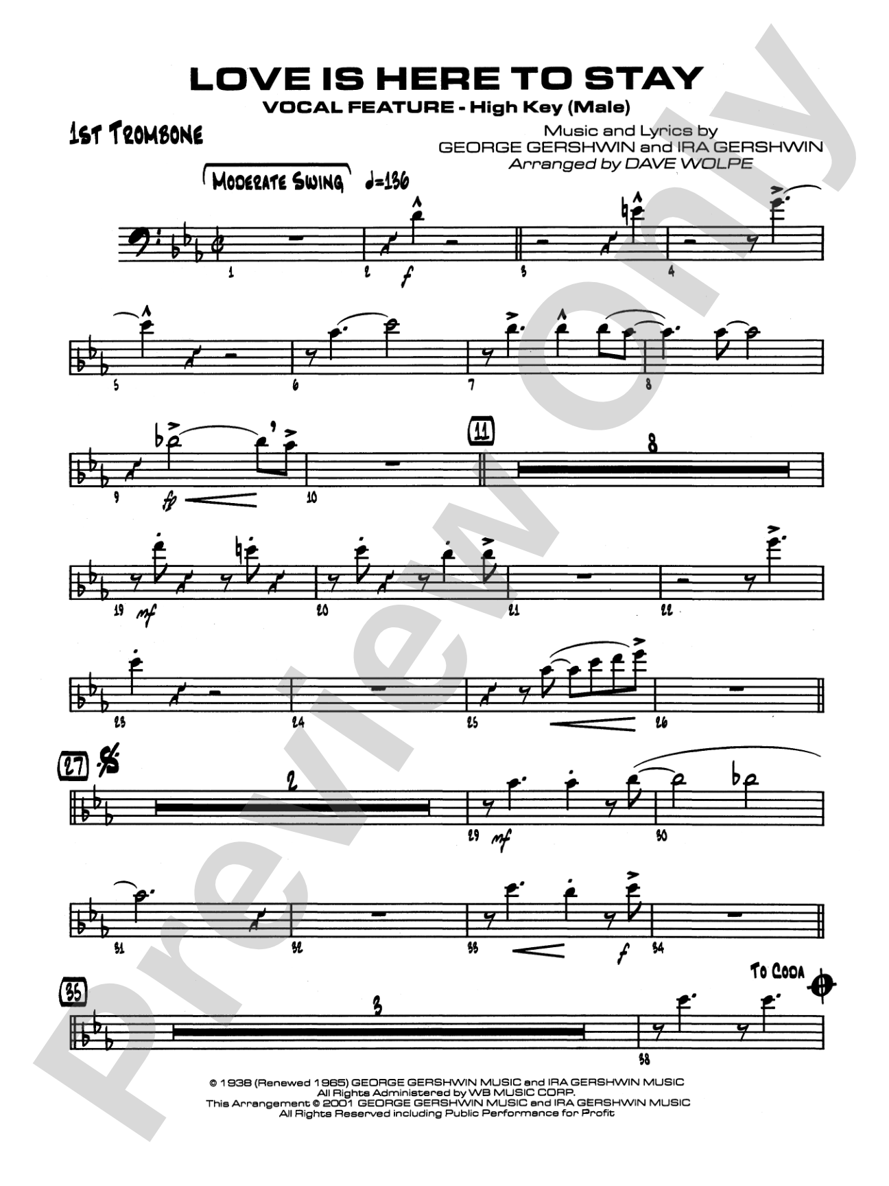 Love Is Here to Stay: 1st Trombone
