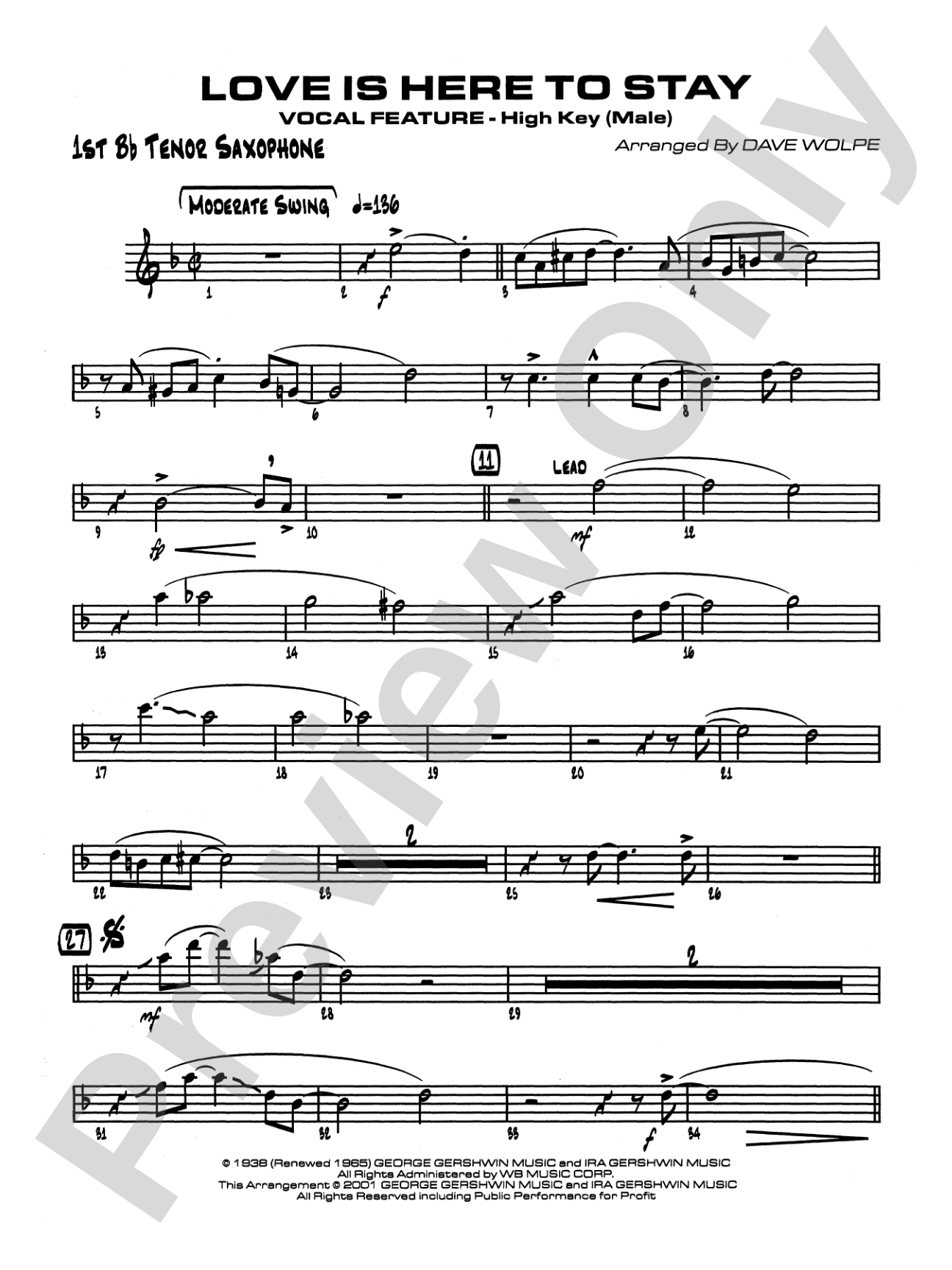 Love Is Here to Stay: B-flat Tenor Saxophone