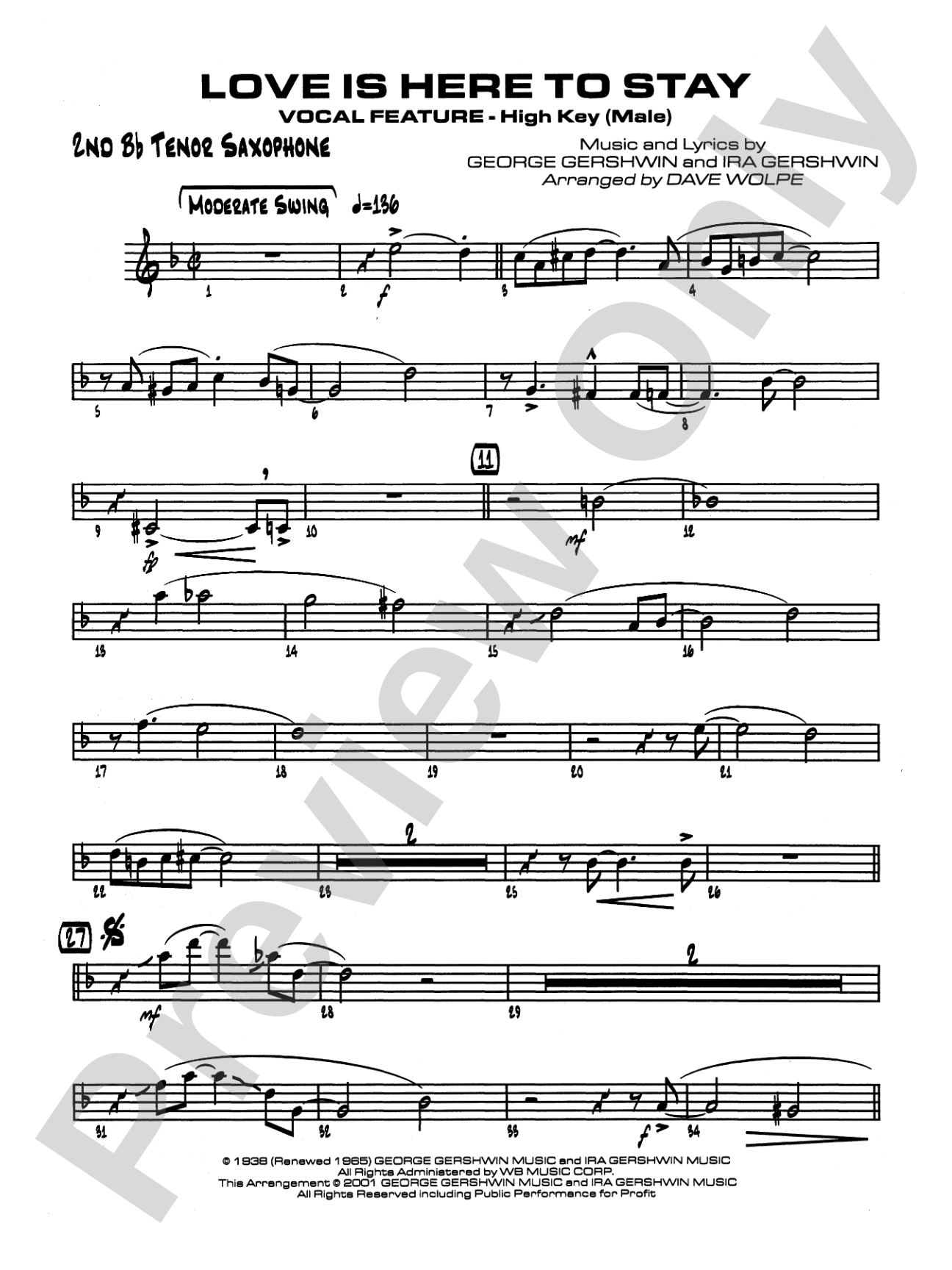 Love Is Here to Stay: 2nd B-flat Tenor Saxophone