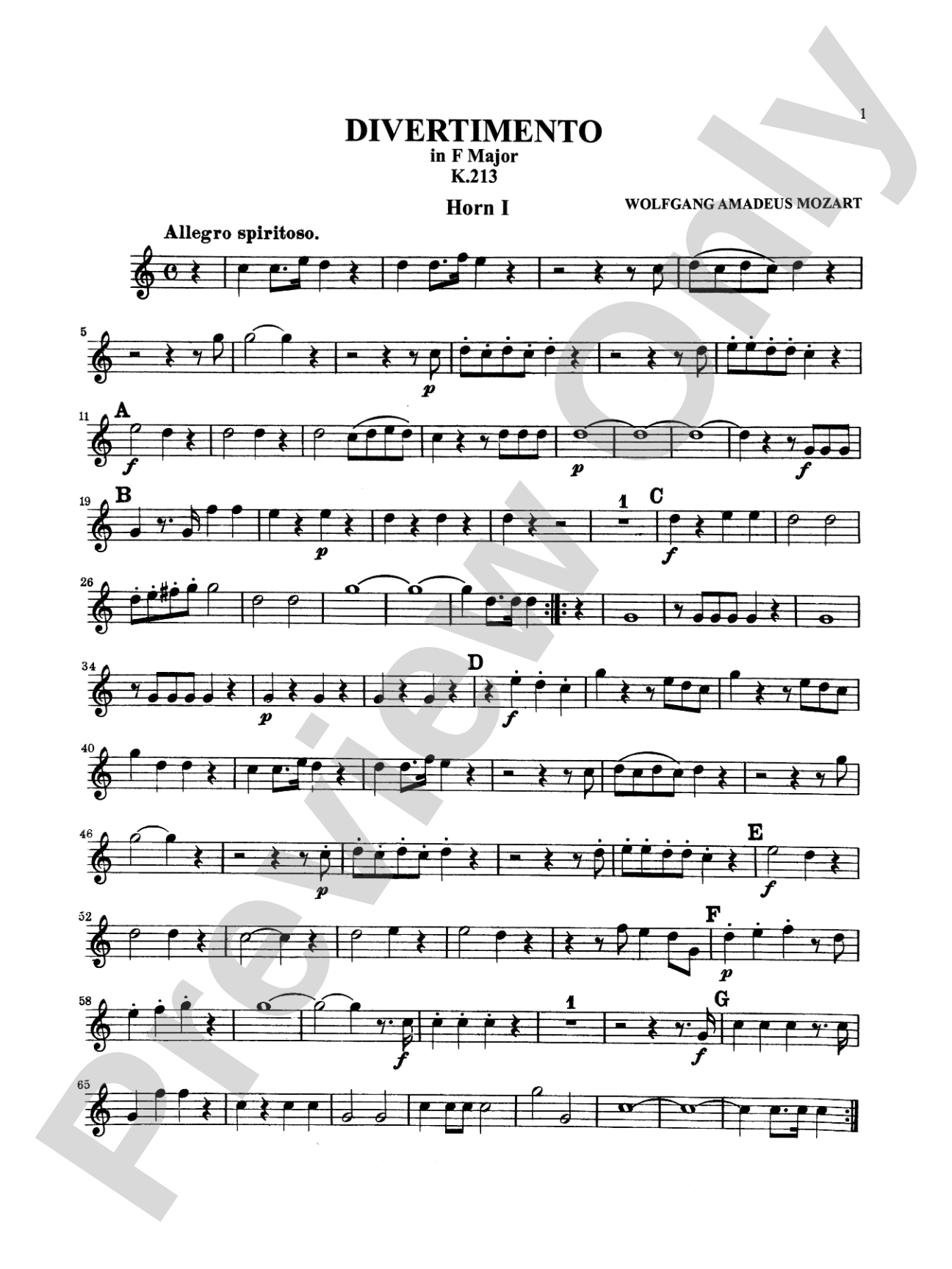 Six Divertimenti: 1st F Horn