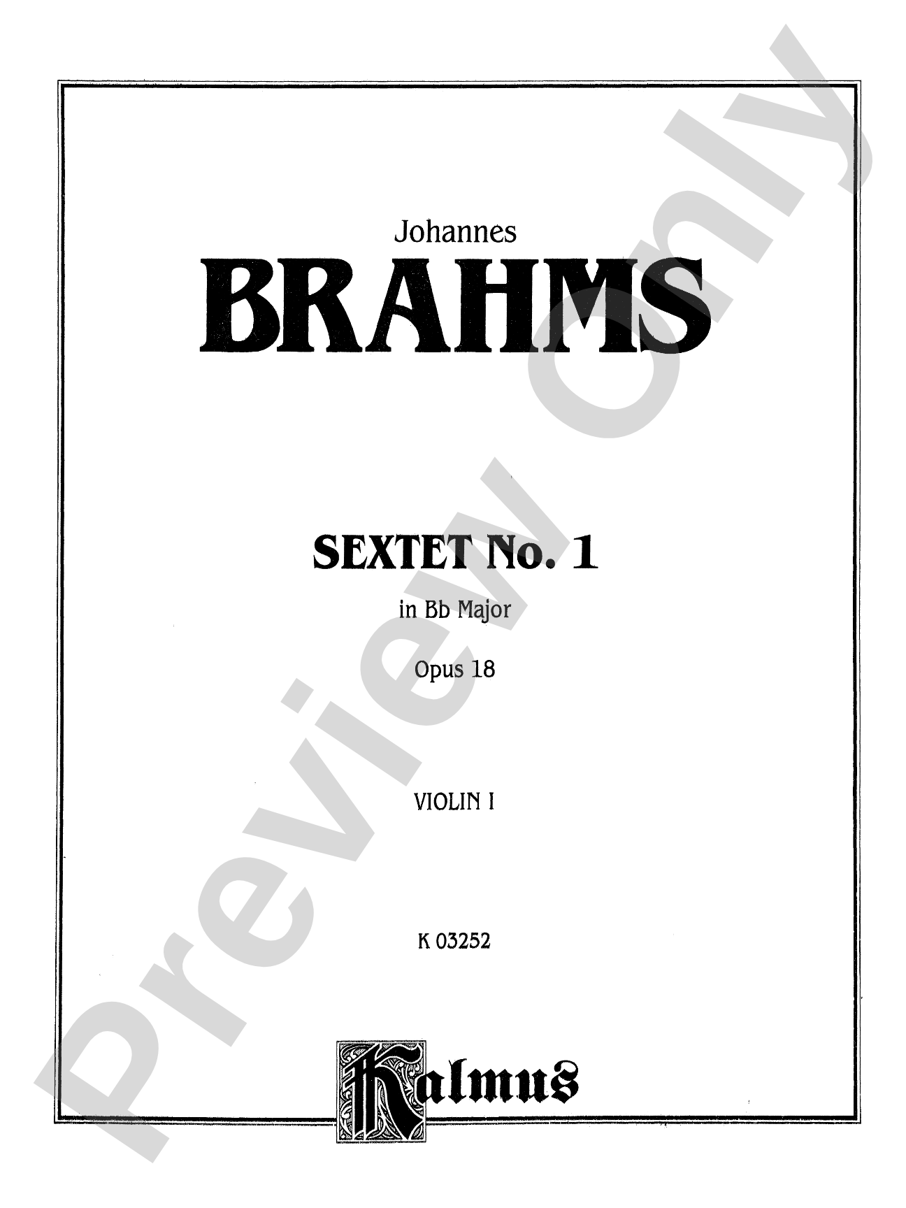 Sextet in B-Flat Major, Op. 18: String Sextet Book