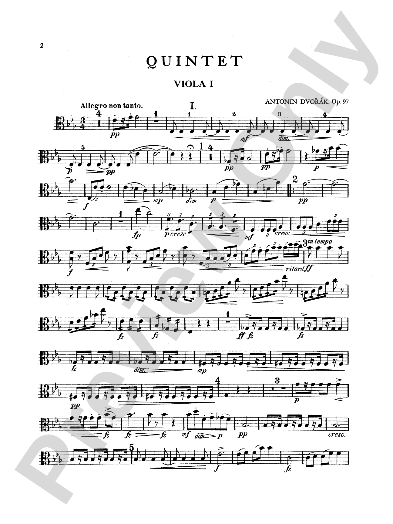 String Quintet in E-Flat Major, Op. 97: Viola