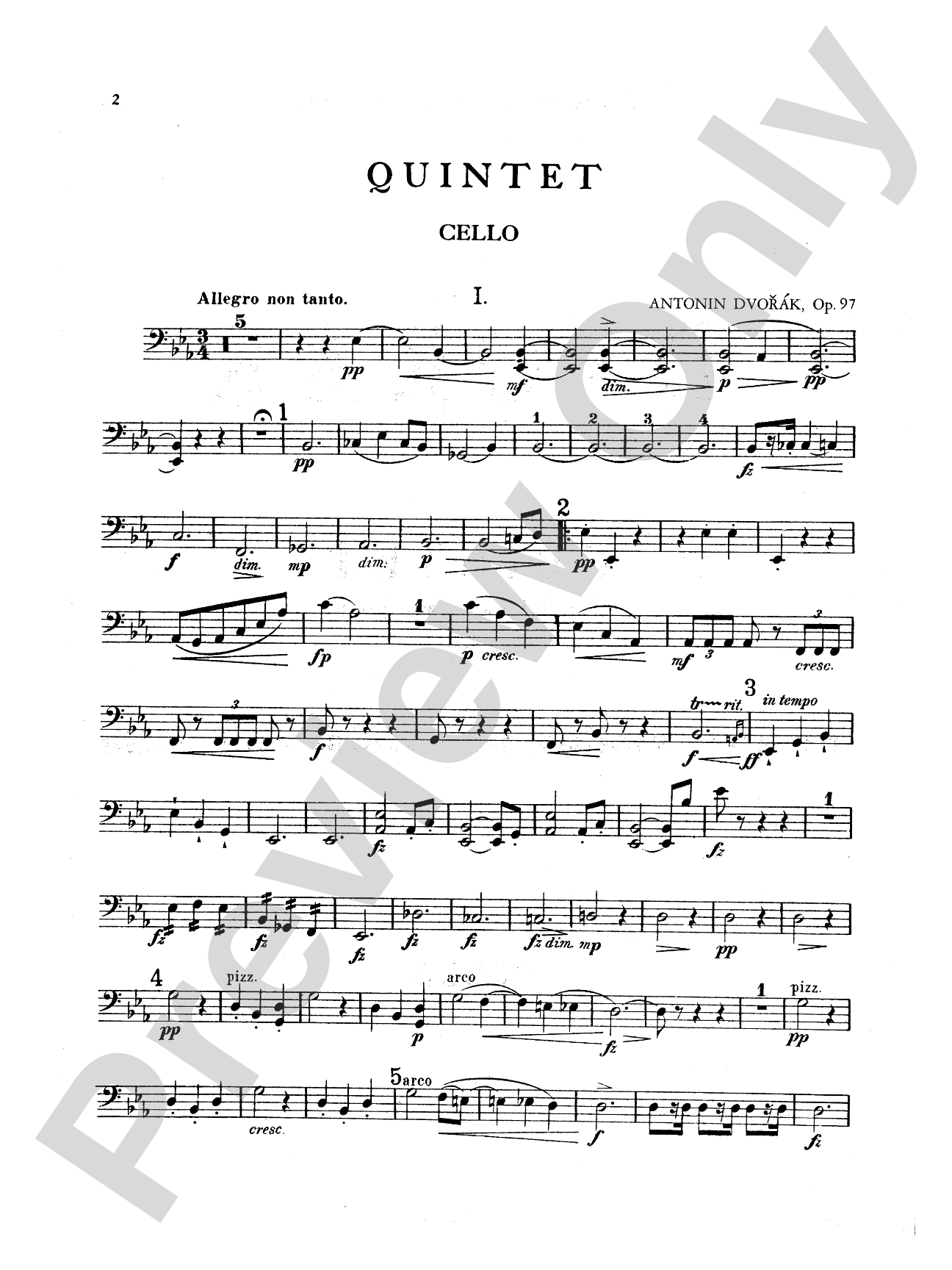 String Quintet in E-Flat Major, Op. 97: Cello