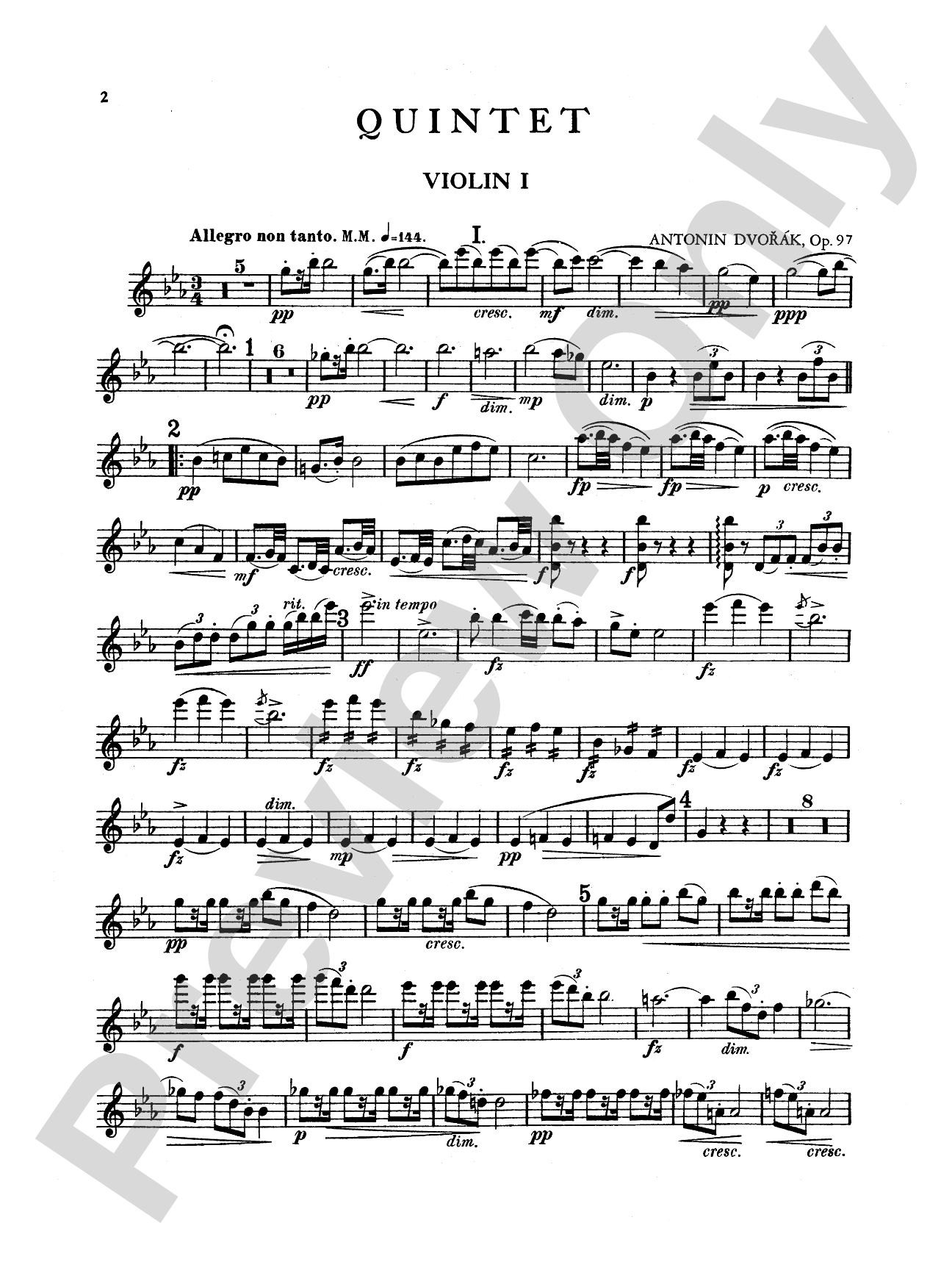 String Quintet in E-Flat Major, Op. 97: String Quintet Book