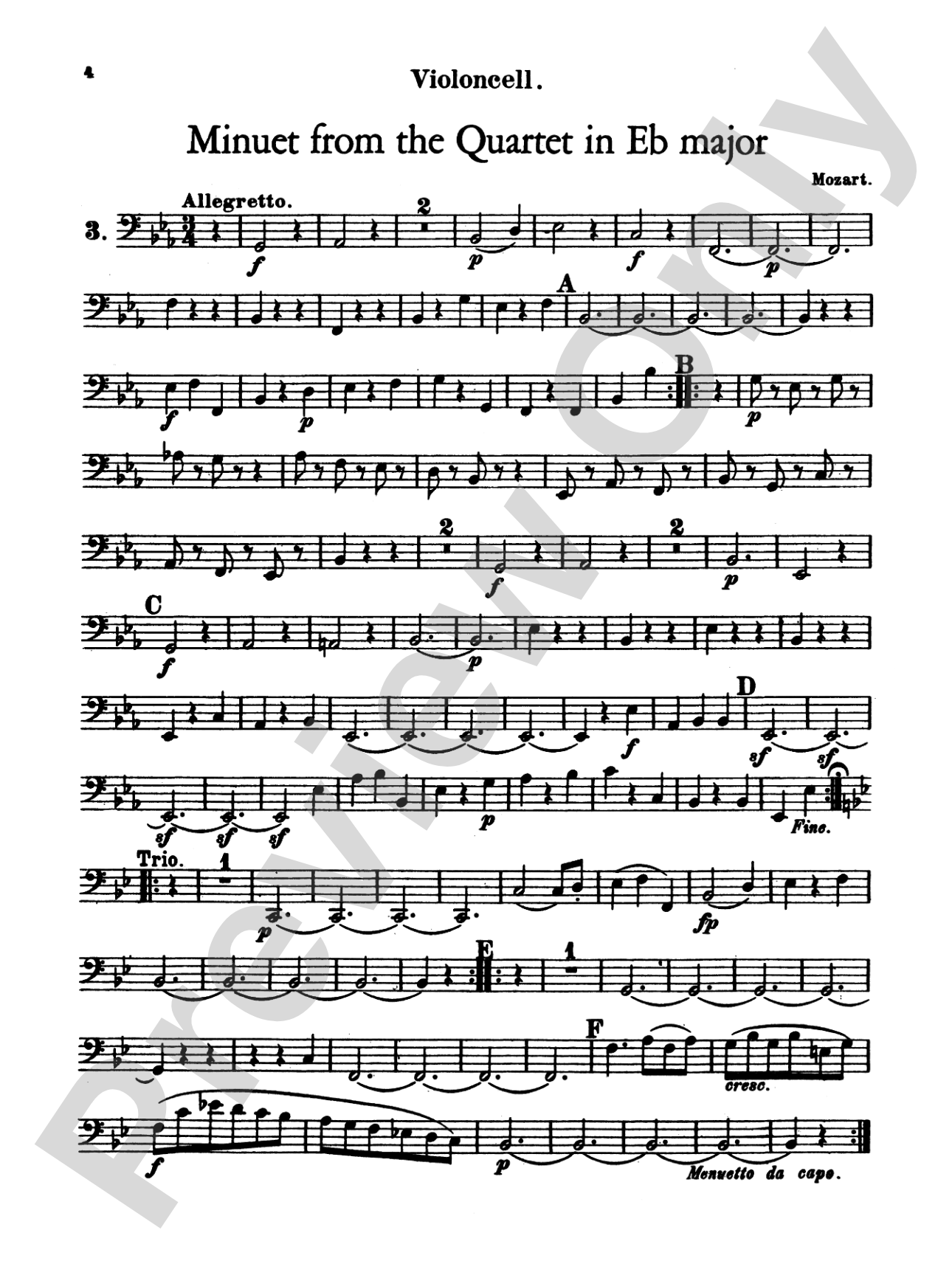 Album of Easy String Quartets, Volume I (Pieces by Bach, Haydn, Mozart, Beethoven, Schumann, Mendelssohn, and others): Cello