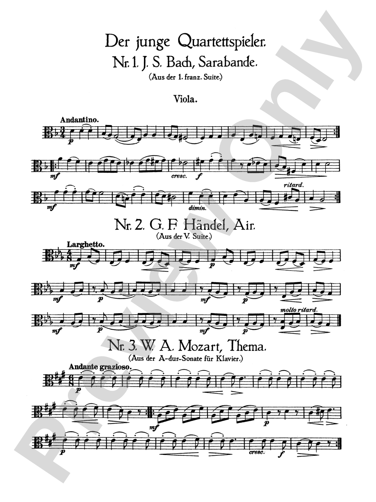 Album of Easy String Quartets, Volume III (Pieces by Bach, Haydn, Mozart, Beethoven, Schumann, Mendelssohn, and others): Viola