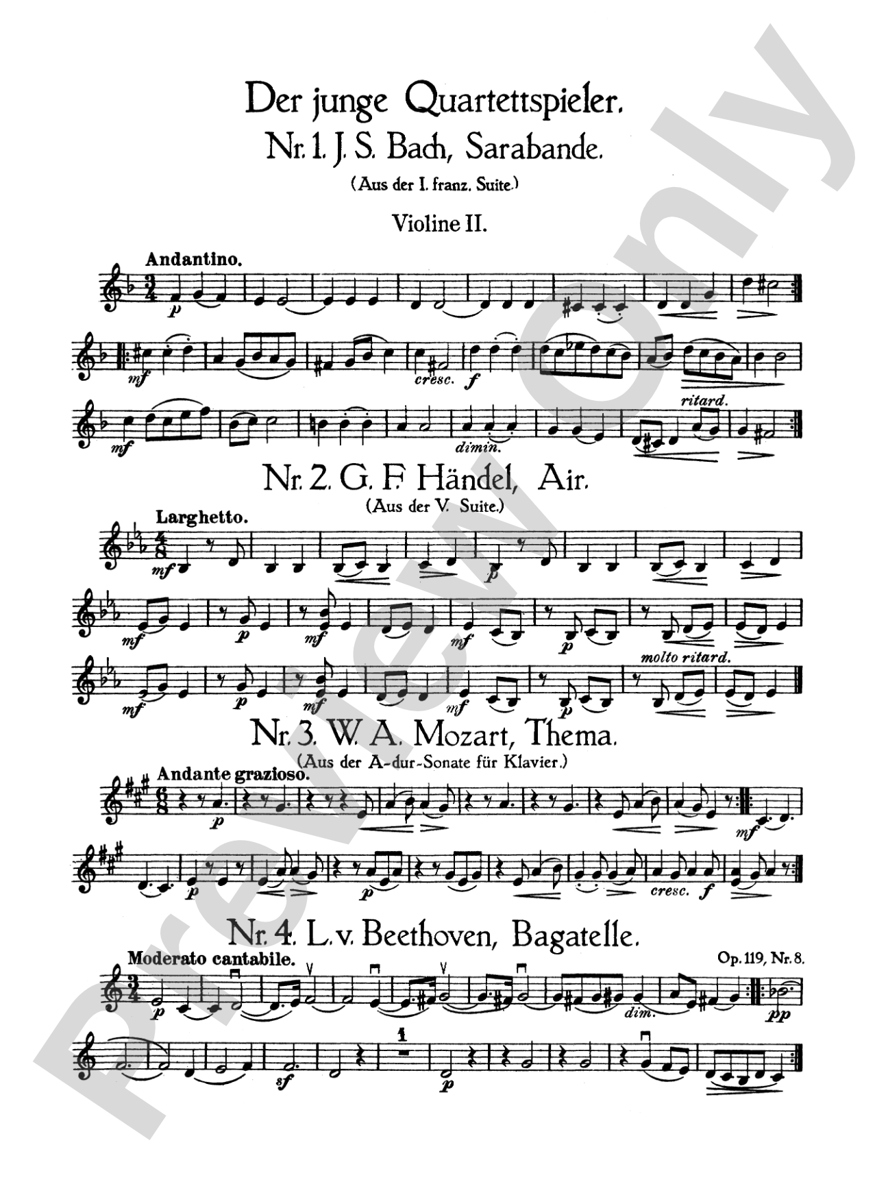 Album of Easy String Quartets, Volume III (Pieces by Bach, Haydn, Mozart, Beethoven, Schumann, Mendelssohn, and others): 2nd Violin
