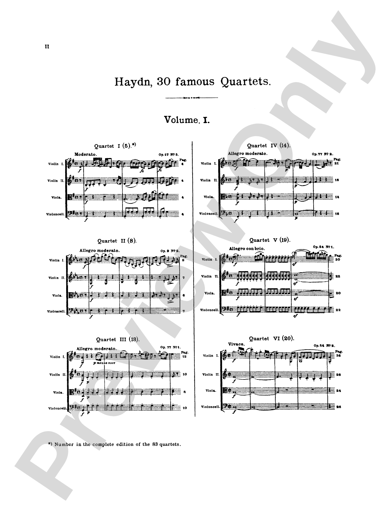 Thirty Celebrated String Quartets, Volume I - Op. 9, No. 2; Op. 17, No. 5; Op. 50, No. 6; Op. 54, Nos. 1, 2, 3; Op. 64, Nos. 2, 3, 4; Op. 74, Nos. 1, 2, 3; Op. 77, Nos. 1, 2: String Quartet Book