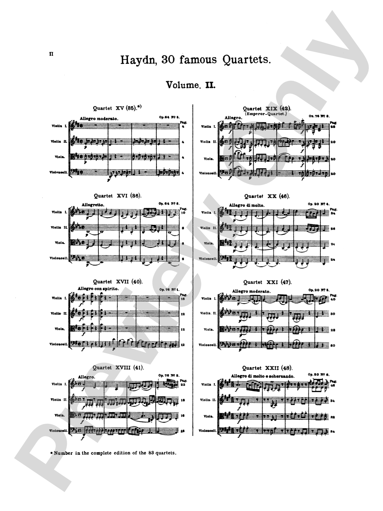 Thirty Celebrated String Quartets, Volume II - Op. 3, Nos. 3, 5; Op. 20, Nos. 4, 5, 6; Op. 33, Nos. 2, 3, 6; Op. 64, Nos. 5, 6; Op. 76, Nos. 1, 2, 3, 4, 5, 6: Viola