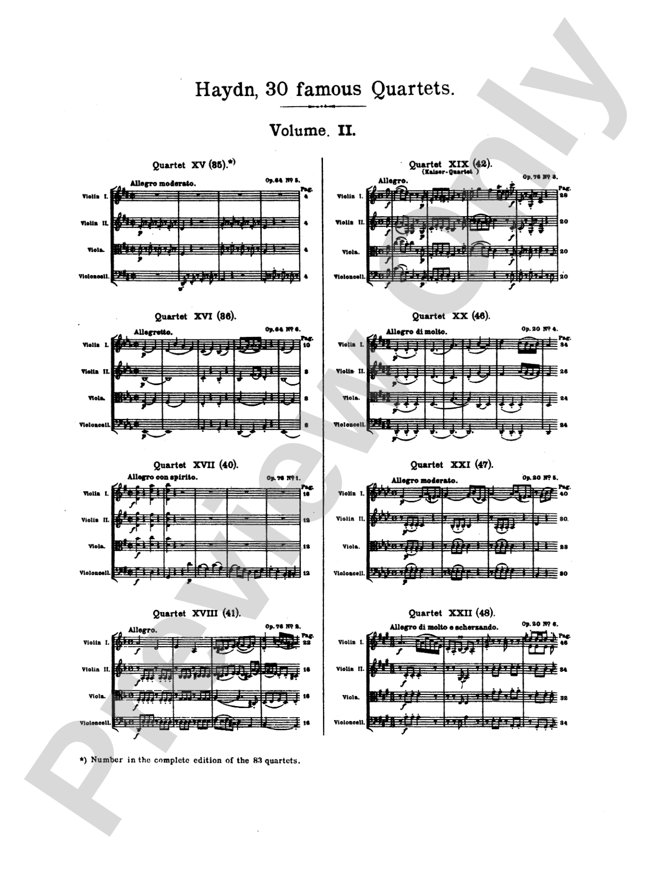Thirty Celebrated String Quartets, Volume II - Op. 3, Nos. 3, 5; Op. 20, Nos. 4, 5, 6; Op. 33, Nos. 2, 3, 6; Op. 64, Nos. 5, 6; Op. 76, Nos. 1, 2, 3, 4, 5, 6: Cello