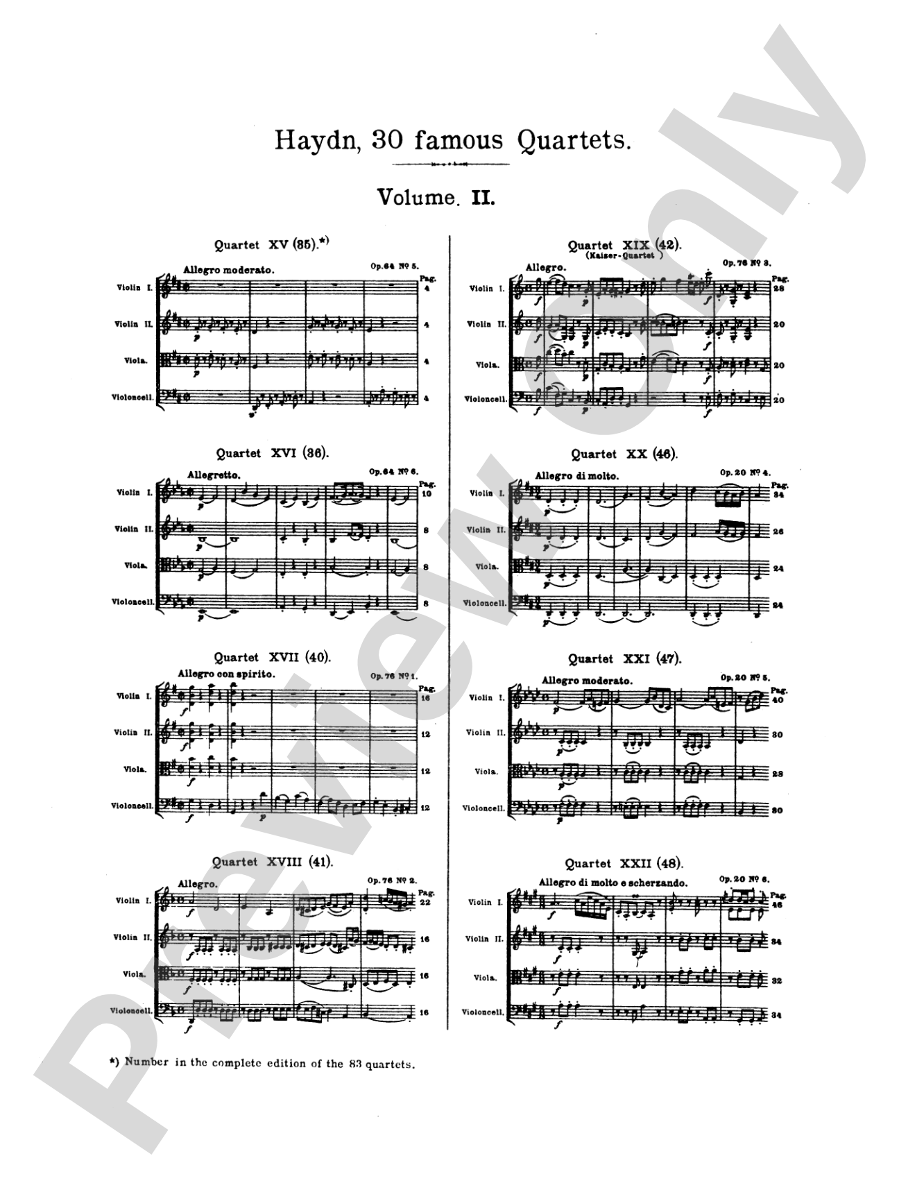 Thirty Celebrated String Quartets, Volume II - Op. 3, Nos. 3, 5; Op. 20, Nos. 4, 5, 6; Op. 33, Nos. 2, 3, 6; Op. 64, Nos. 5, 6; Op. 76, Nos. 1, 2, 3, 4, 5, 6: String Quartet Book