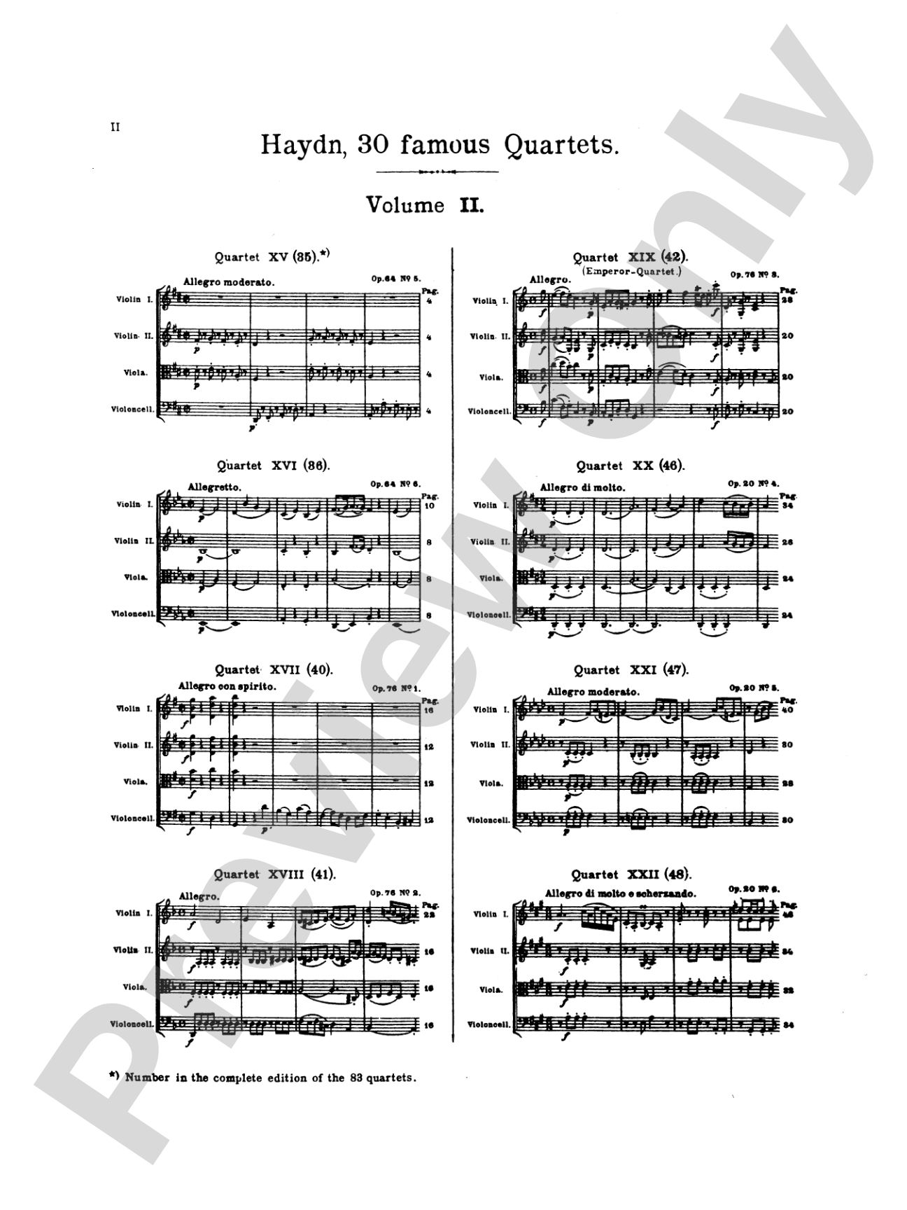 Thirty Celebrated String Quartets, Volume II - Op. 3, Nos. 3, 5; Op. 20, Nos. 4, 5, 6; Op. 33, Nos. 2, 3, 6; Op. 64, Nos. 5, 6; Op. 76, Nos. 1, 2, 3, 4, 5, 6: 2nd Violin