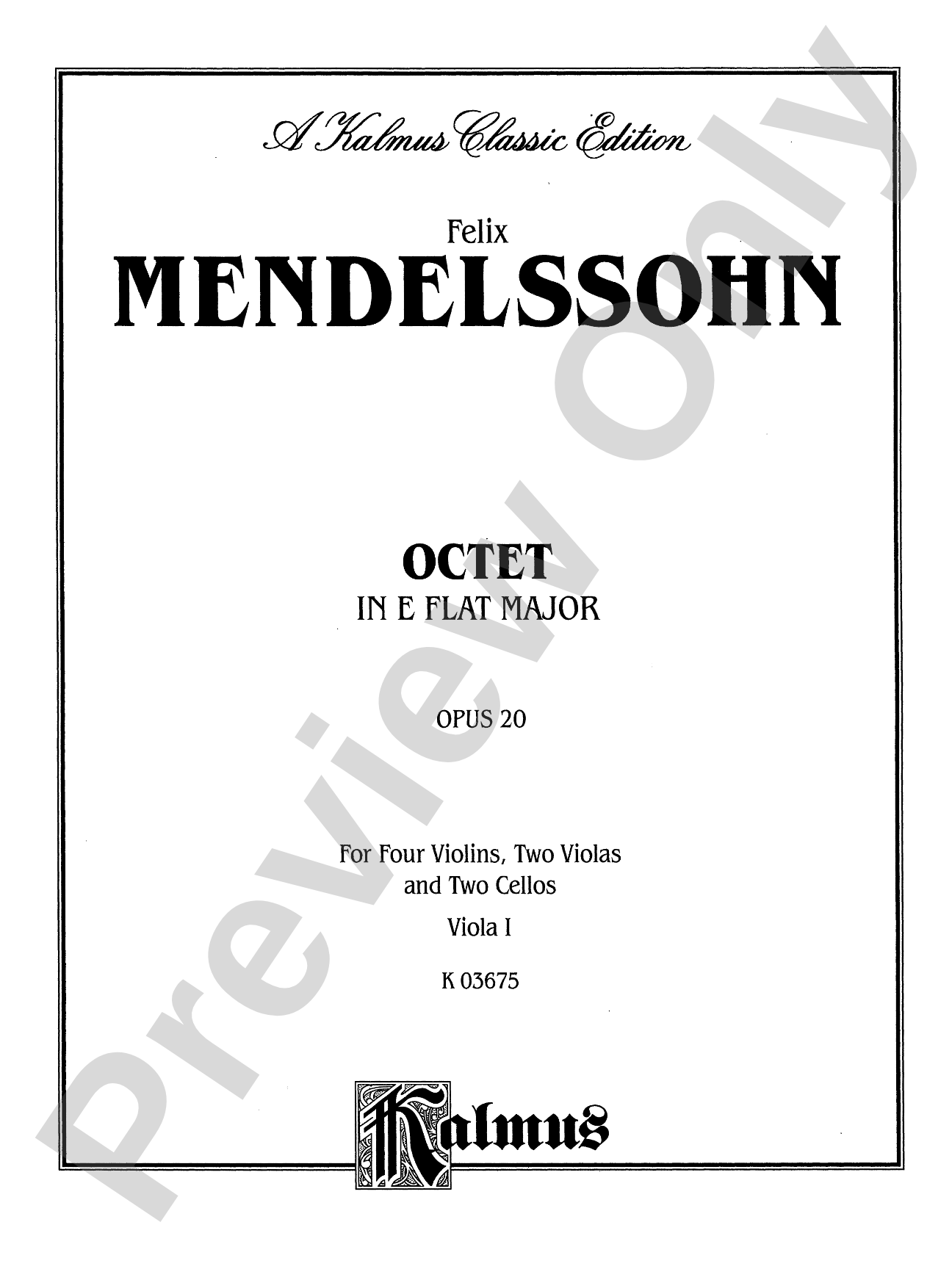 String Octet in E-Flat Major, Op. 20: Viola