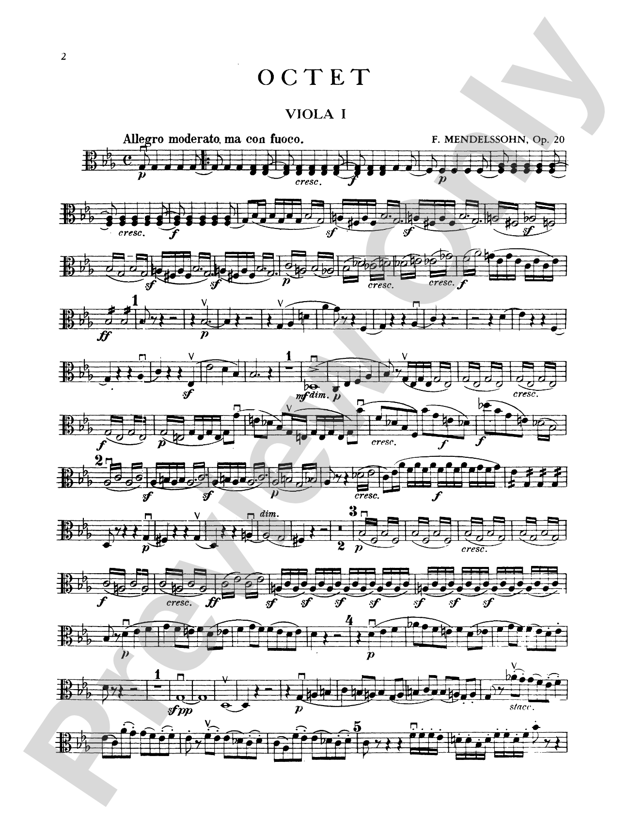 String Octet in E-Flat Major, Op. 20: Viola