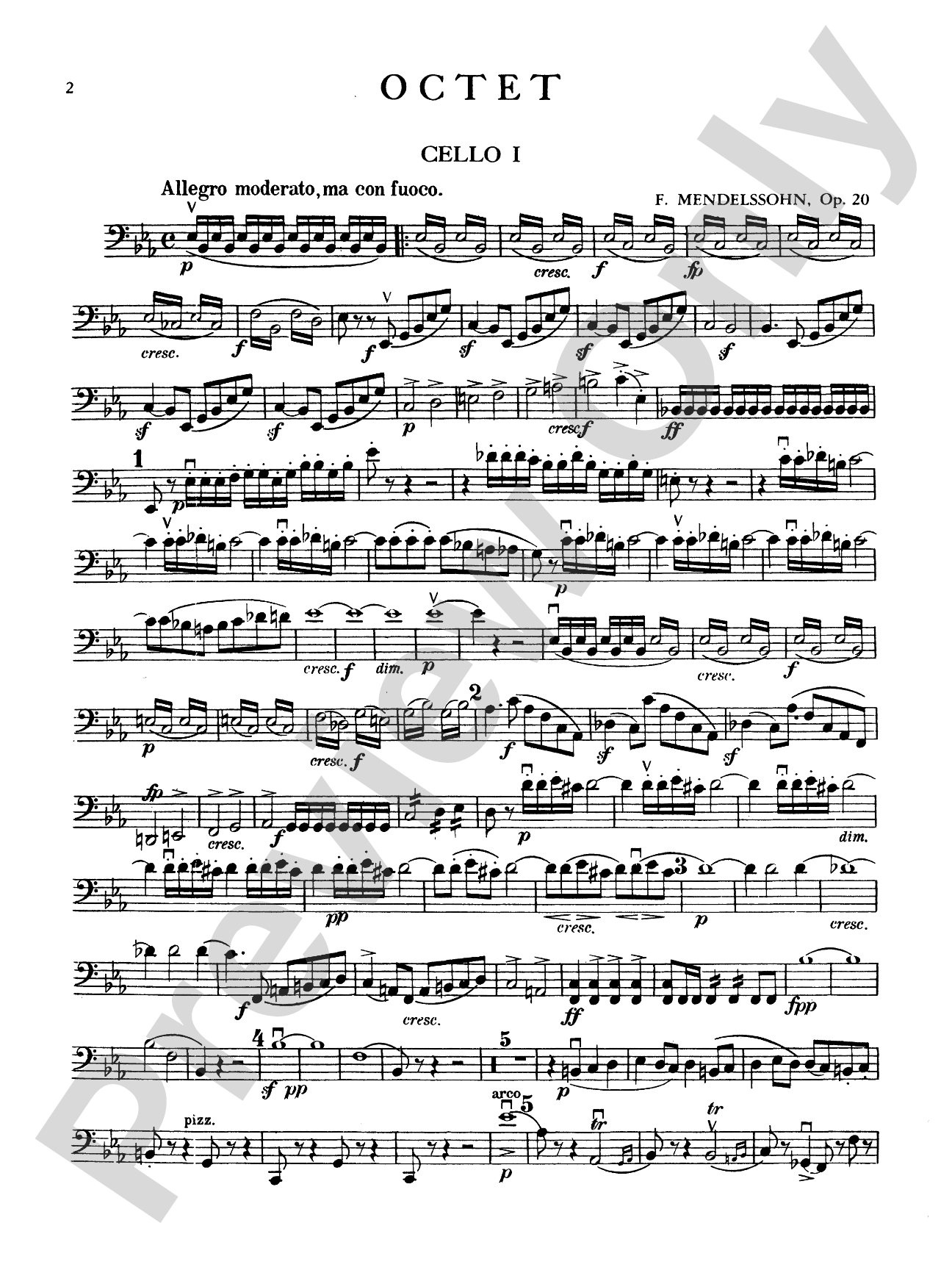 String Octet in E-Flat Major, Op. 20: Cello