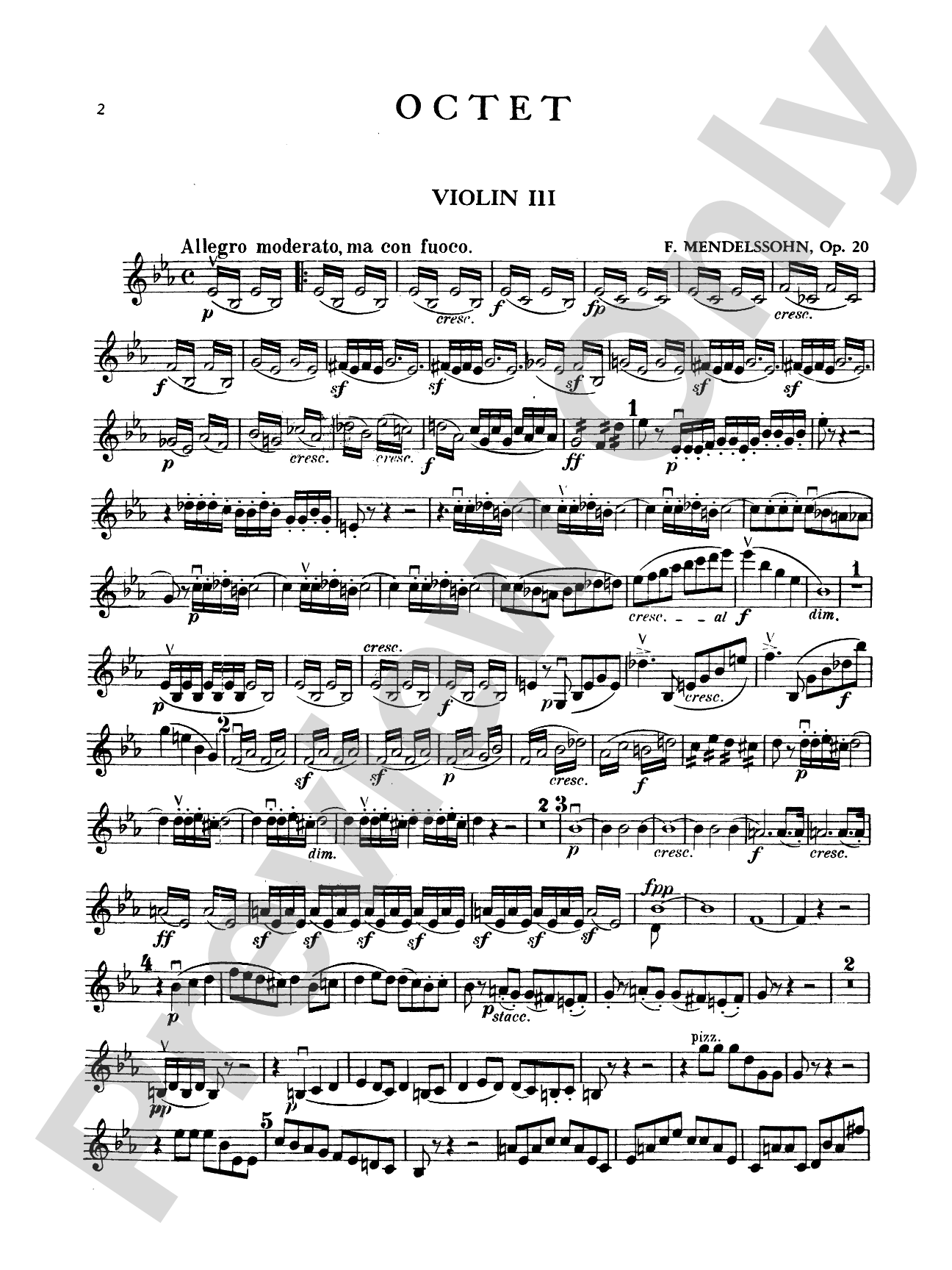 String Octet in E-Flat Major, Op. 20: 3rd Violin (Viola [TC])