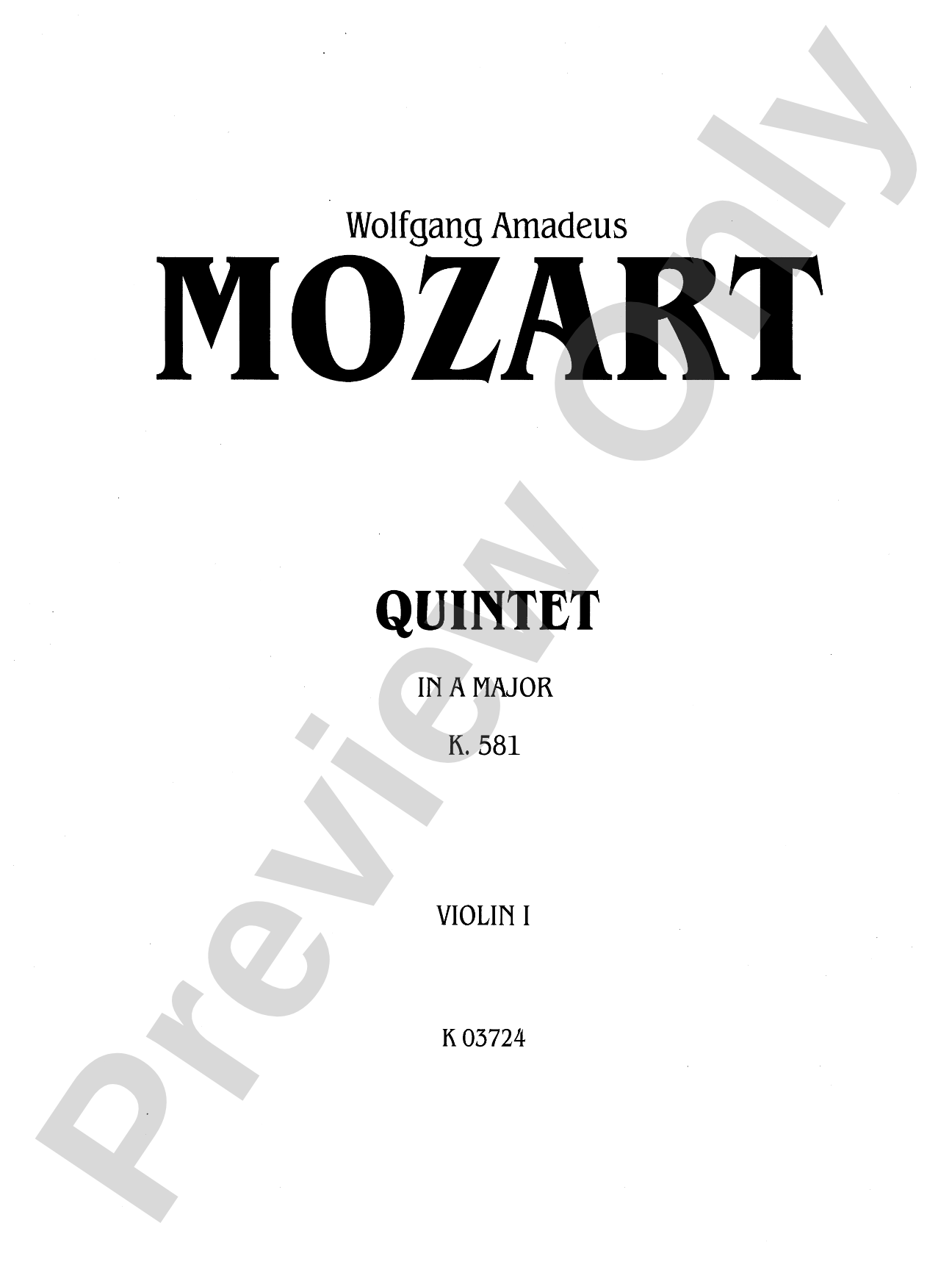Quintet, K. 581: Chamber Quintet Score & Parts