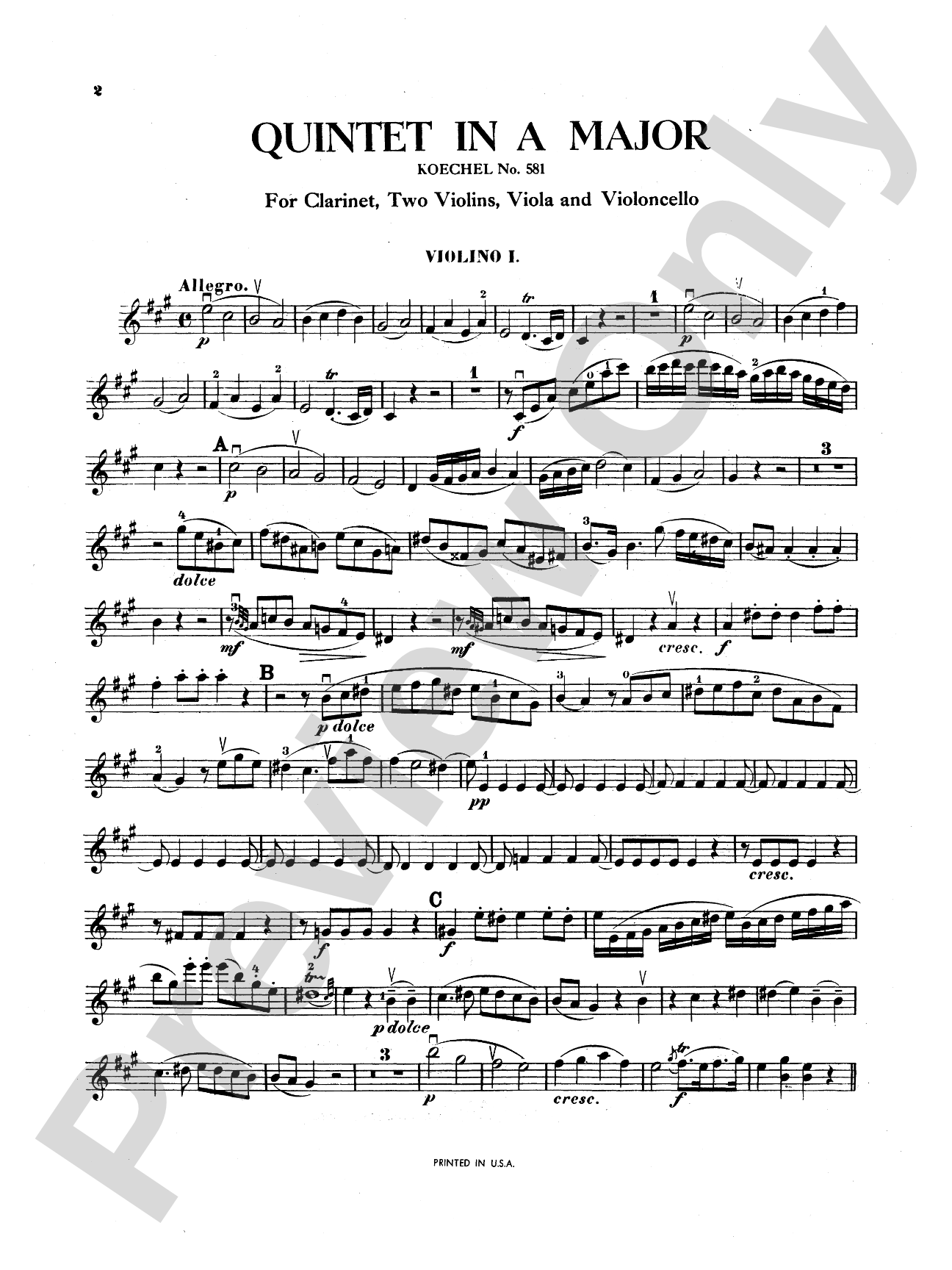Quintet, K. 581: Chamber Quintet Score & Parts