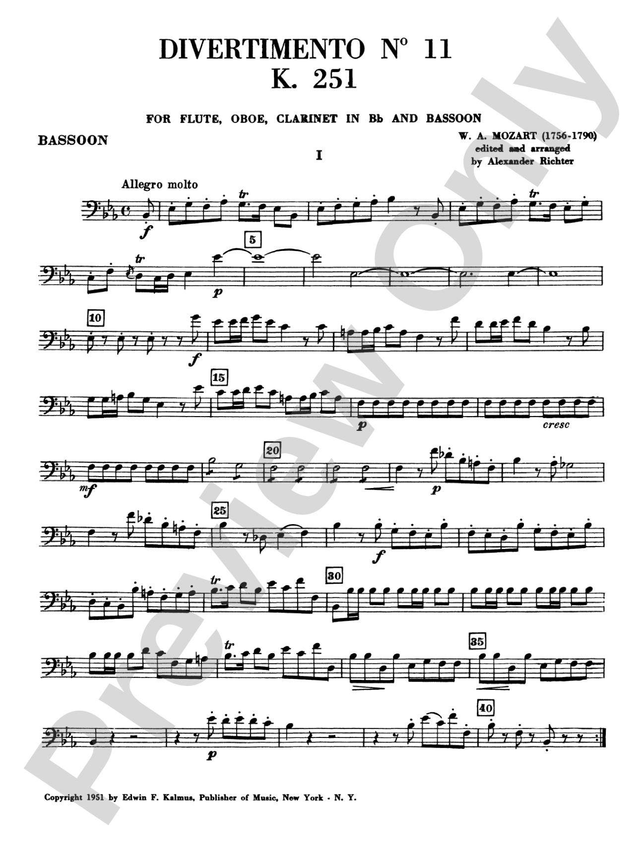 Divertimento No. 11, K. 251: Bassoon