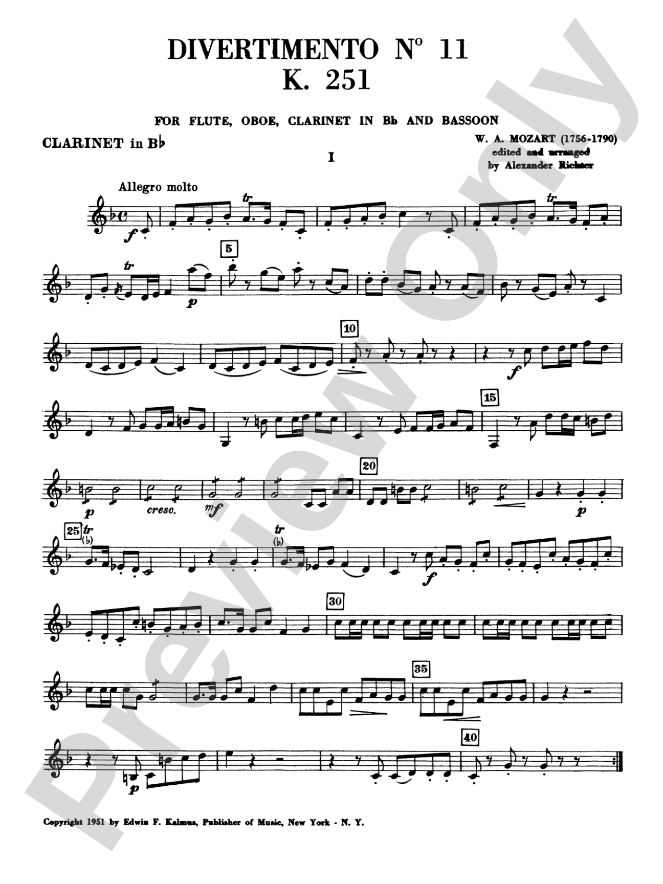 Divertimento No. 11, K. 251: 1st B-flat Clarinet