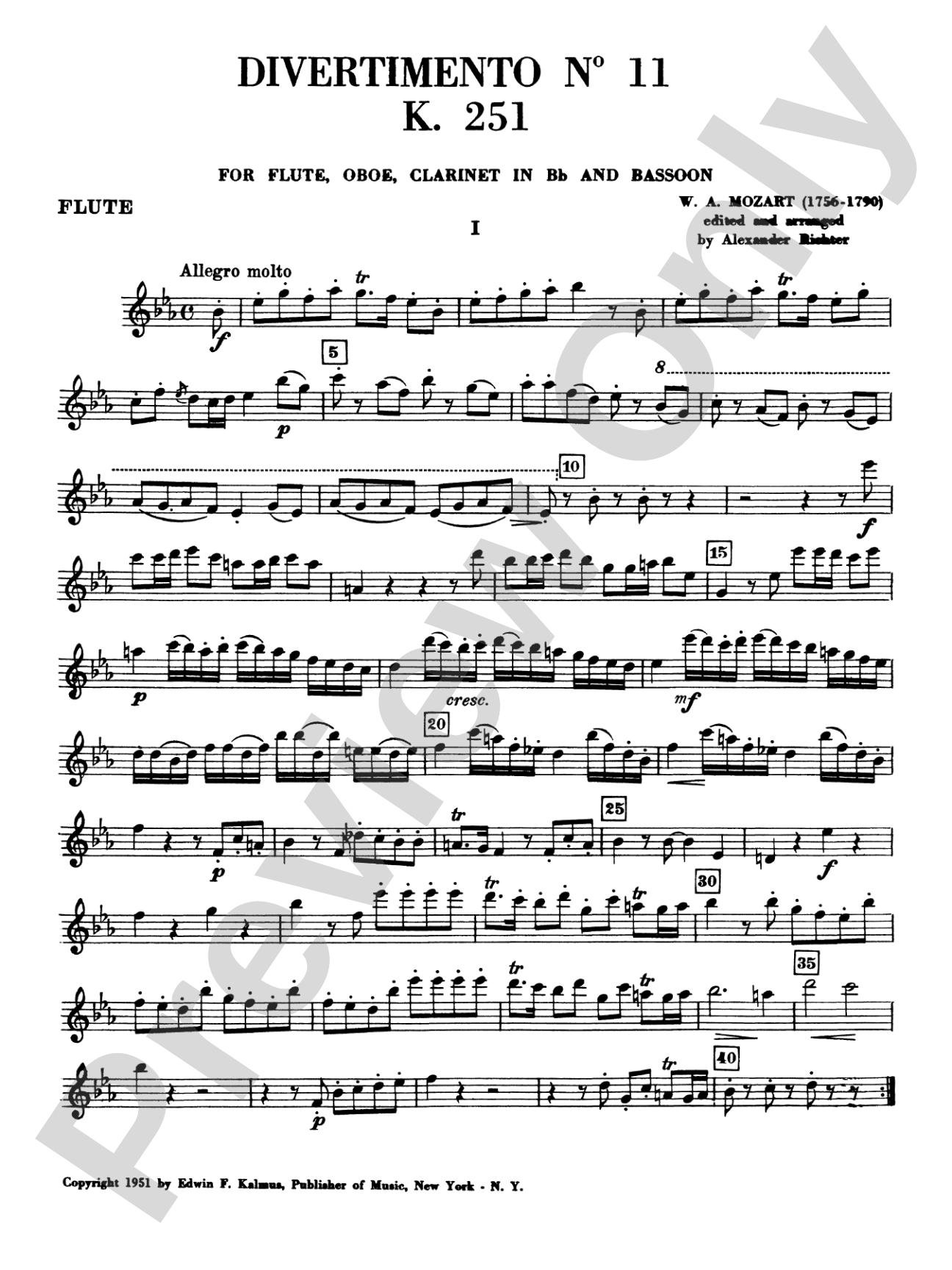 Divertimento No. 11, K. 251: Woodwind Quartet Book