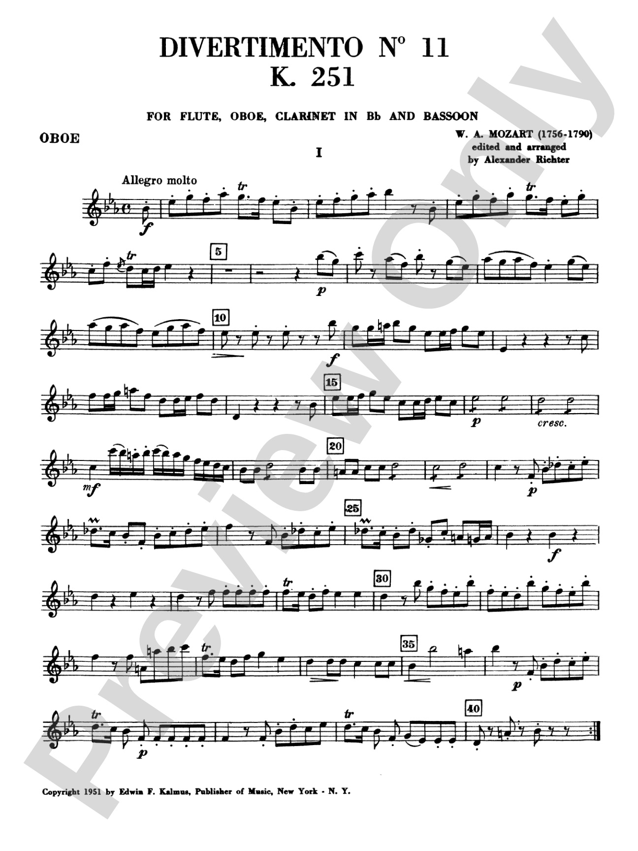 Divertimento No. 11, K. 251: Oboe