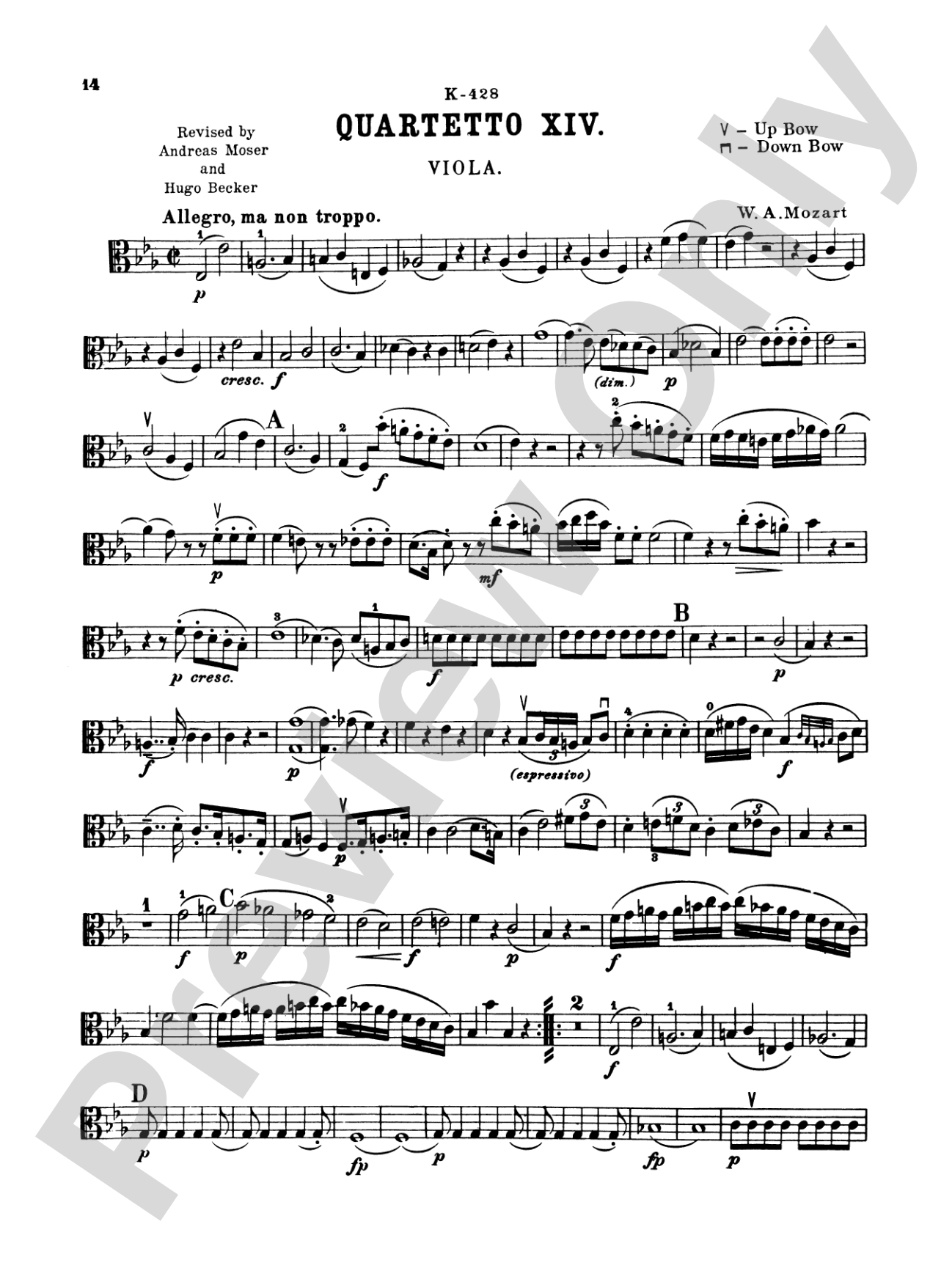 Ten Famous Quartets, K. 387, 421, 428, 458, 464, 465, 499, 575, 589, 590: Viola
