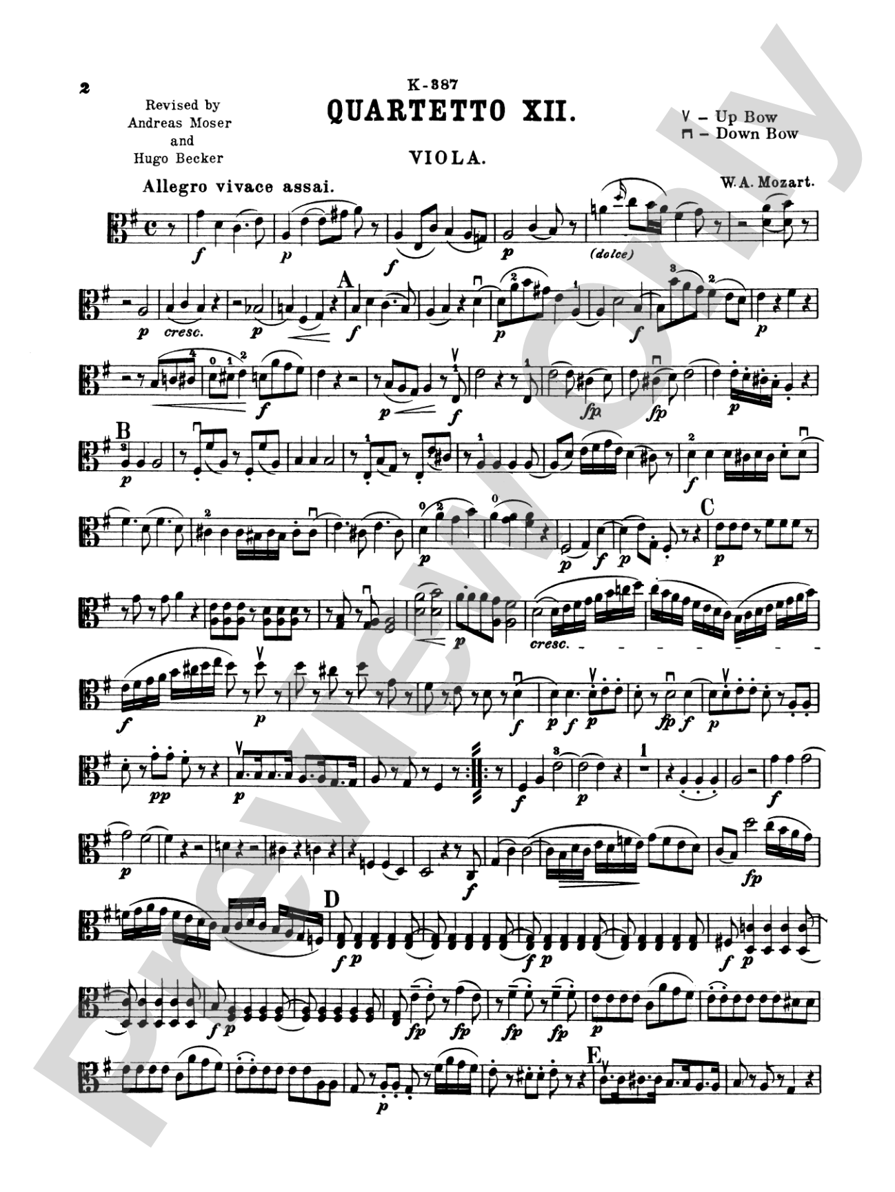 Ten Famous Quartets, K. 387, 421, 428, 458, 464, 465, 499, 575, 589, 590: Viola