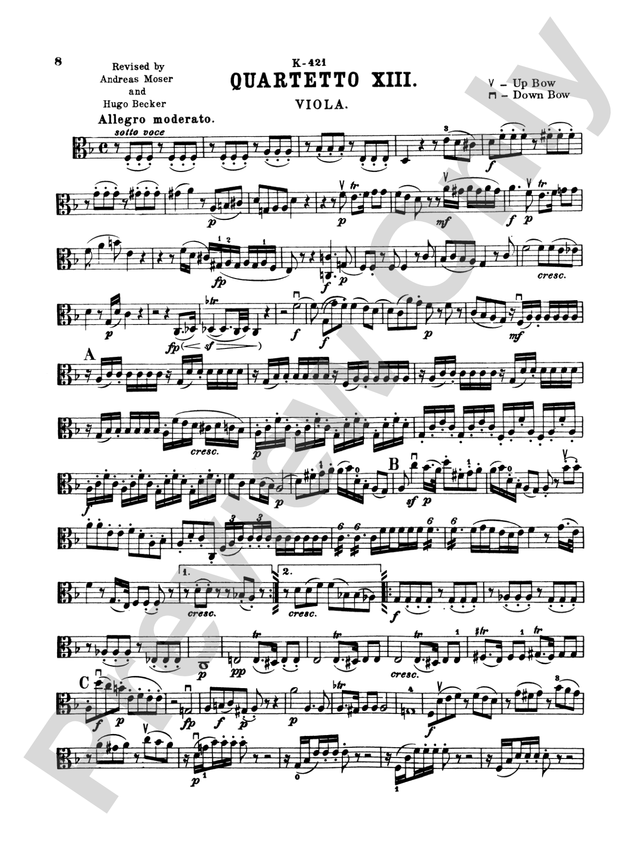 Ten Famous Quartets, K. 387, 421, 428, 458, 464, 465, 499, 575, 589, 590: Viola