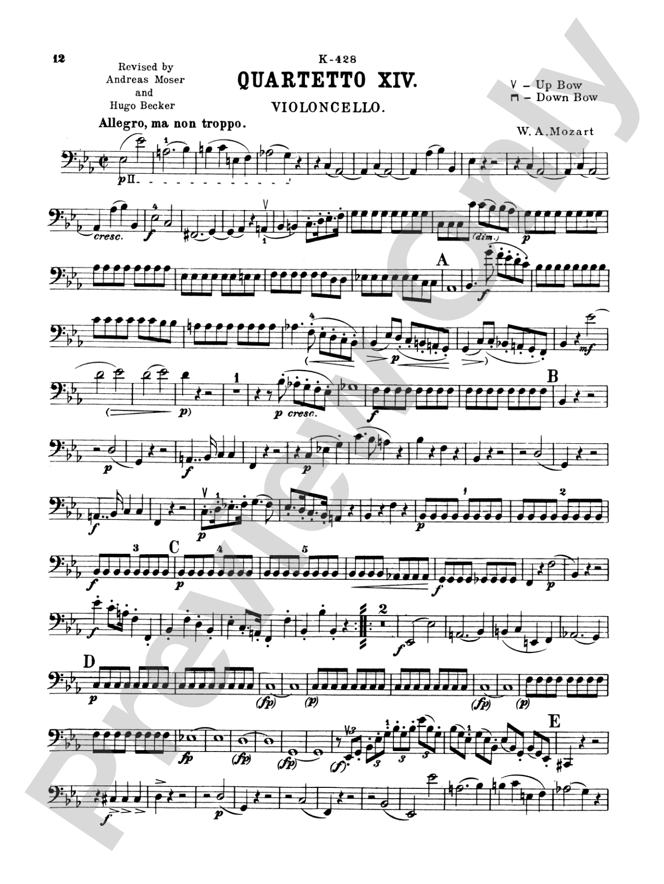 Ten Famous Quartets, K. 387, 421, 428, 458, 464, 465, 499, 575, 589, 590: Cello