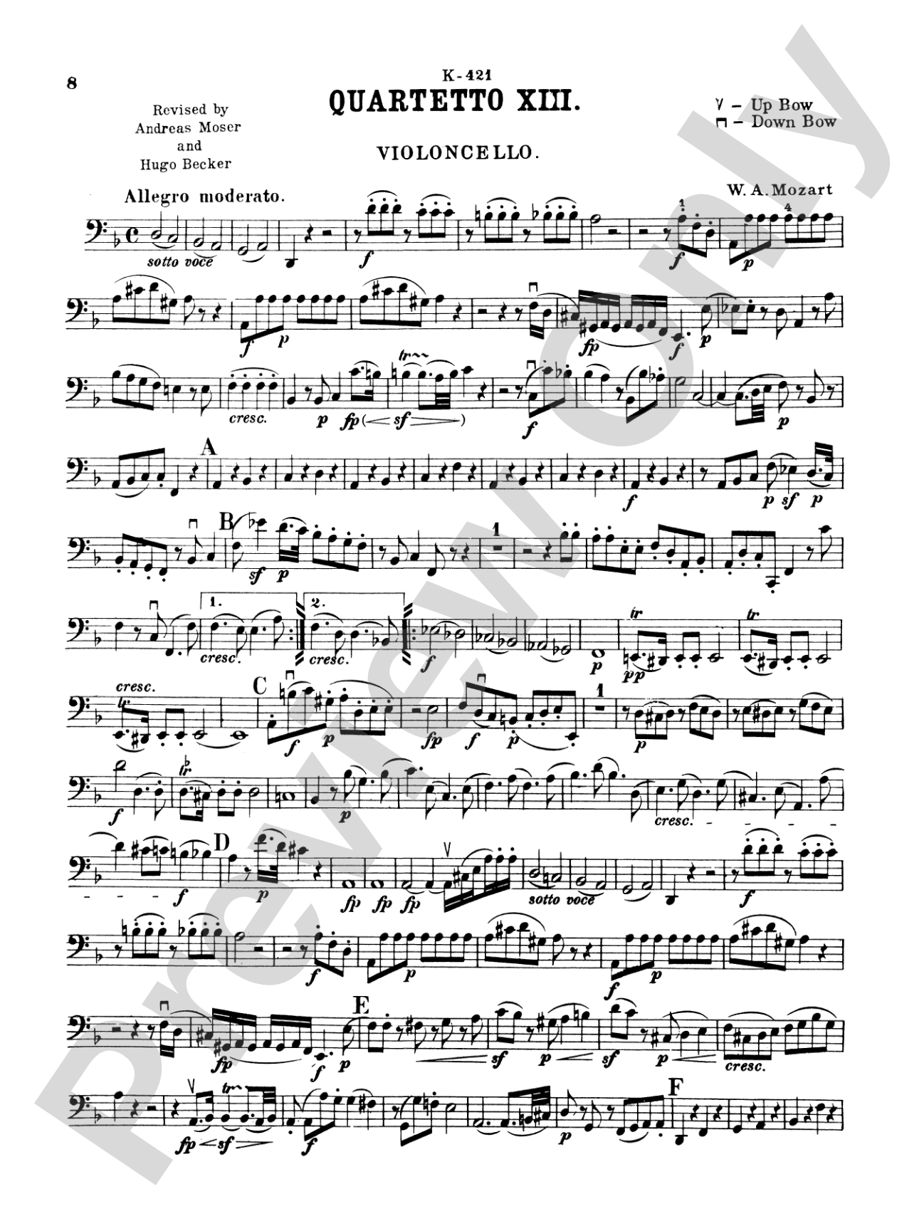 Ten Famous Quartets, K. 387, 421, 428, 458, 464, 465, 499, 575, 589, 590: Cello