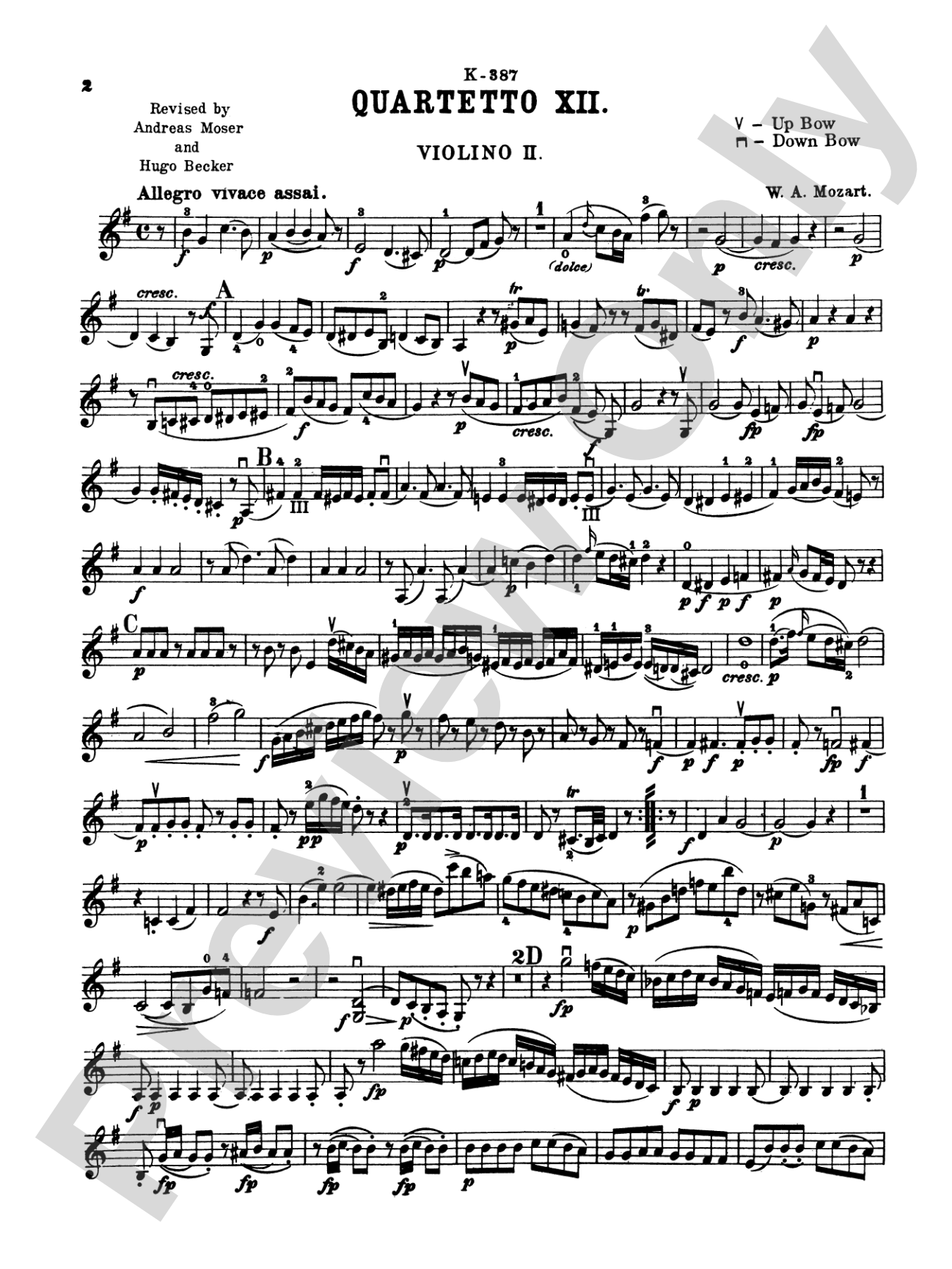 Ten Famous Quartets, K. 387, 421, 428, 458, 464, 465, 499, 575, 589, 590: 2nd Violin