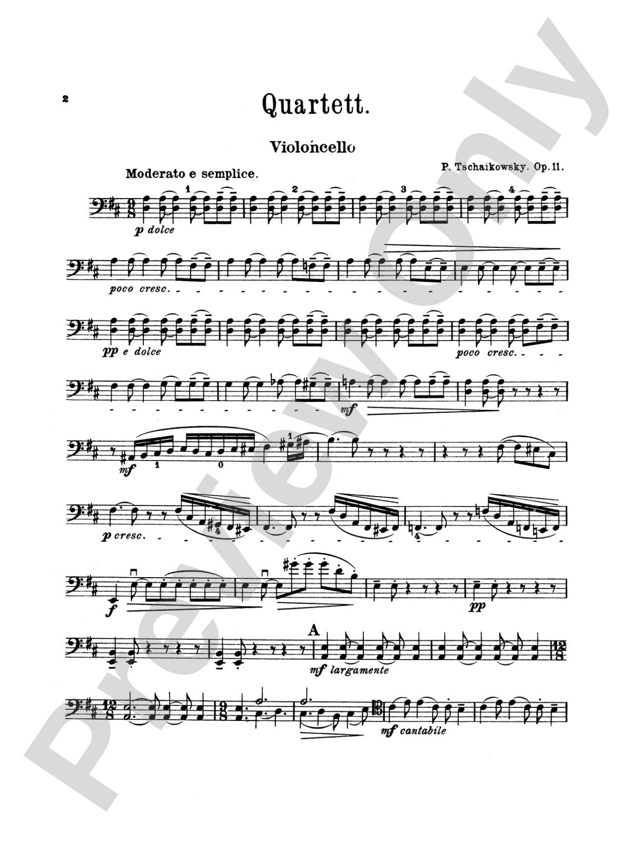 String Quartet in D Major, Op. 11: Cello