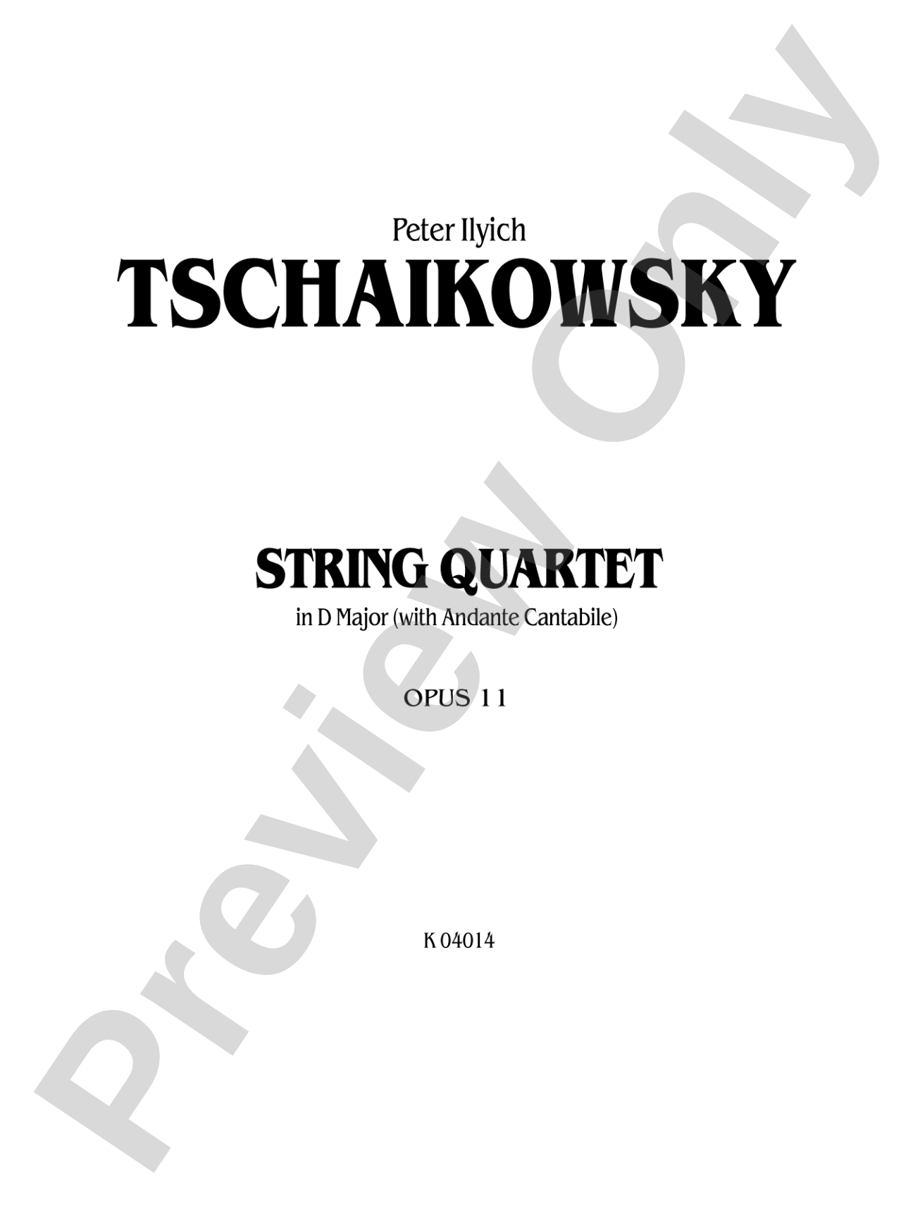 String Quartet in D Major, Op. 11: String Quartet Book