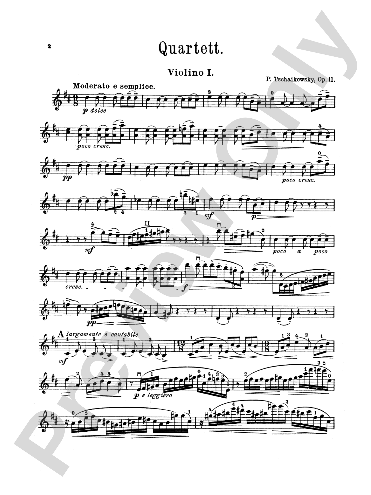 String Quartet in D Major, Op. 11: String Quartet Book