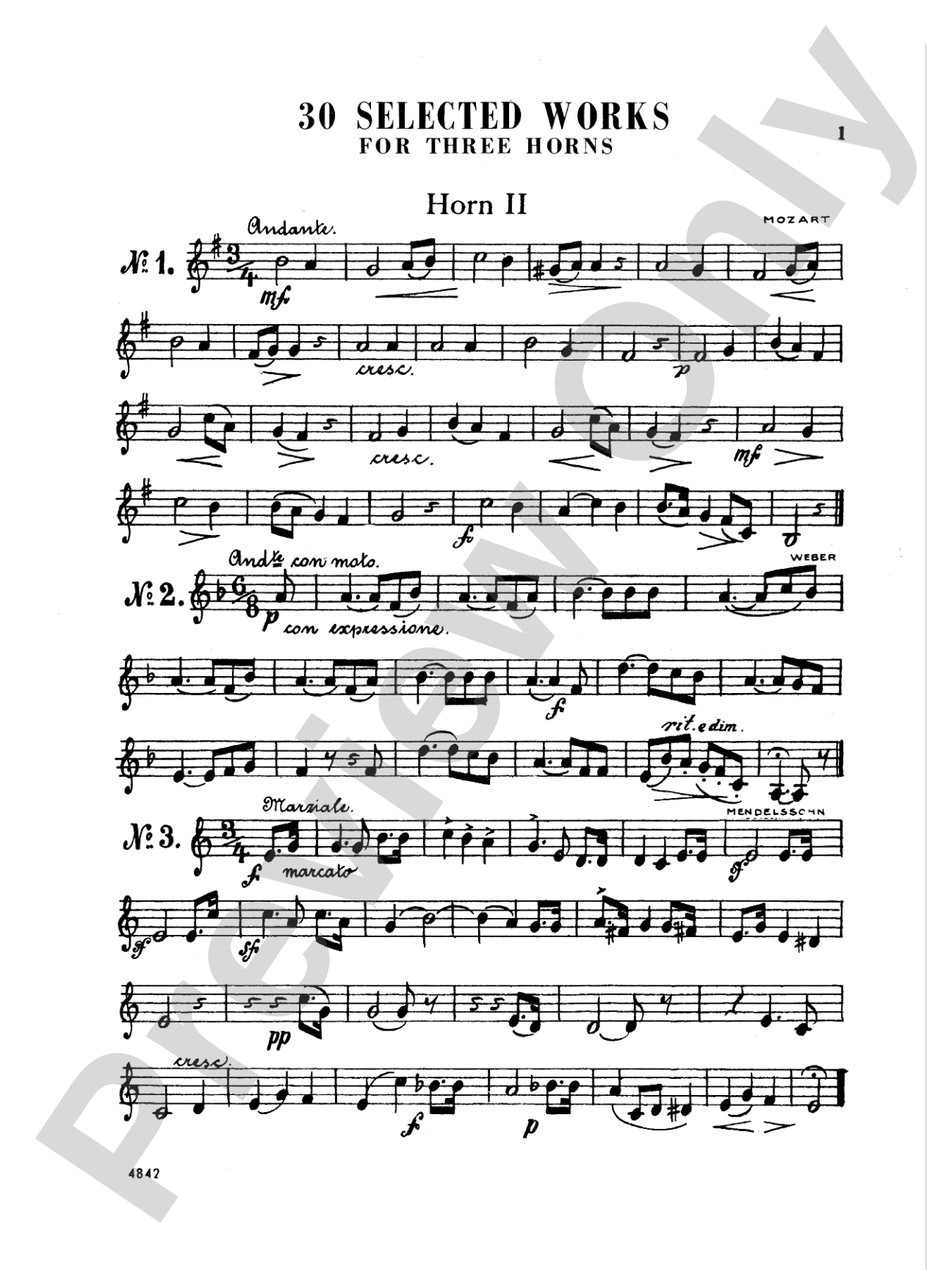 Thirty Selected Works for Three Horns (Mozart, Mendelssohn, Kling, etc.): 2nd F Horn