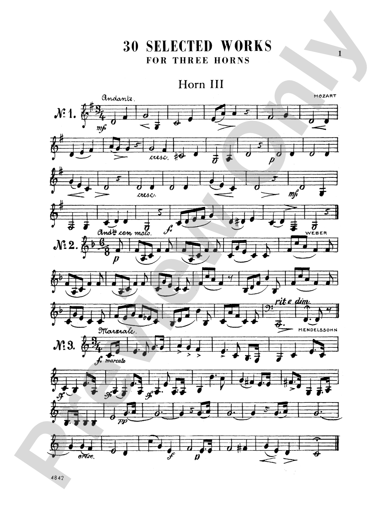 Thirty Selected Works for Three Horns (Mozart, Mendelssohn, Kling, etc.): 3rd F Horn