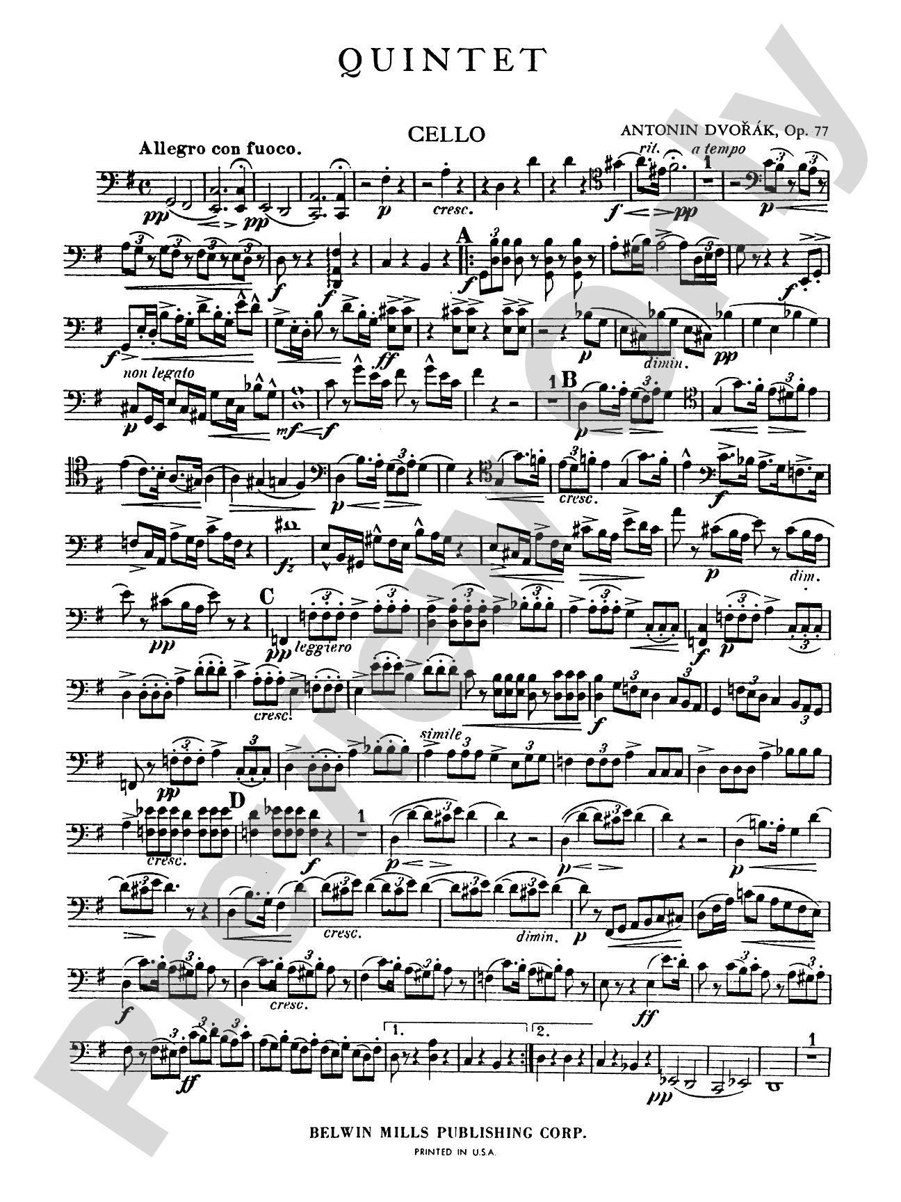 Quintet in G Major, Op. 77: Cello